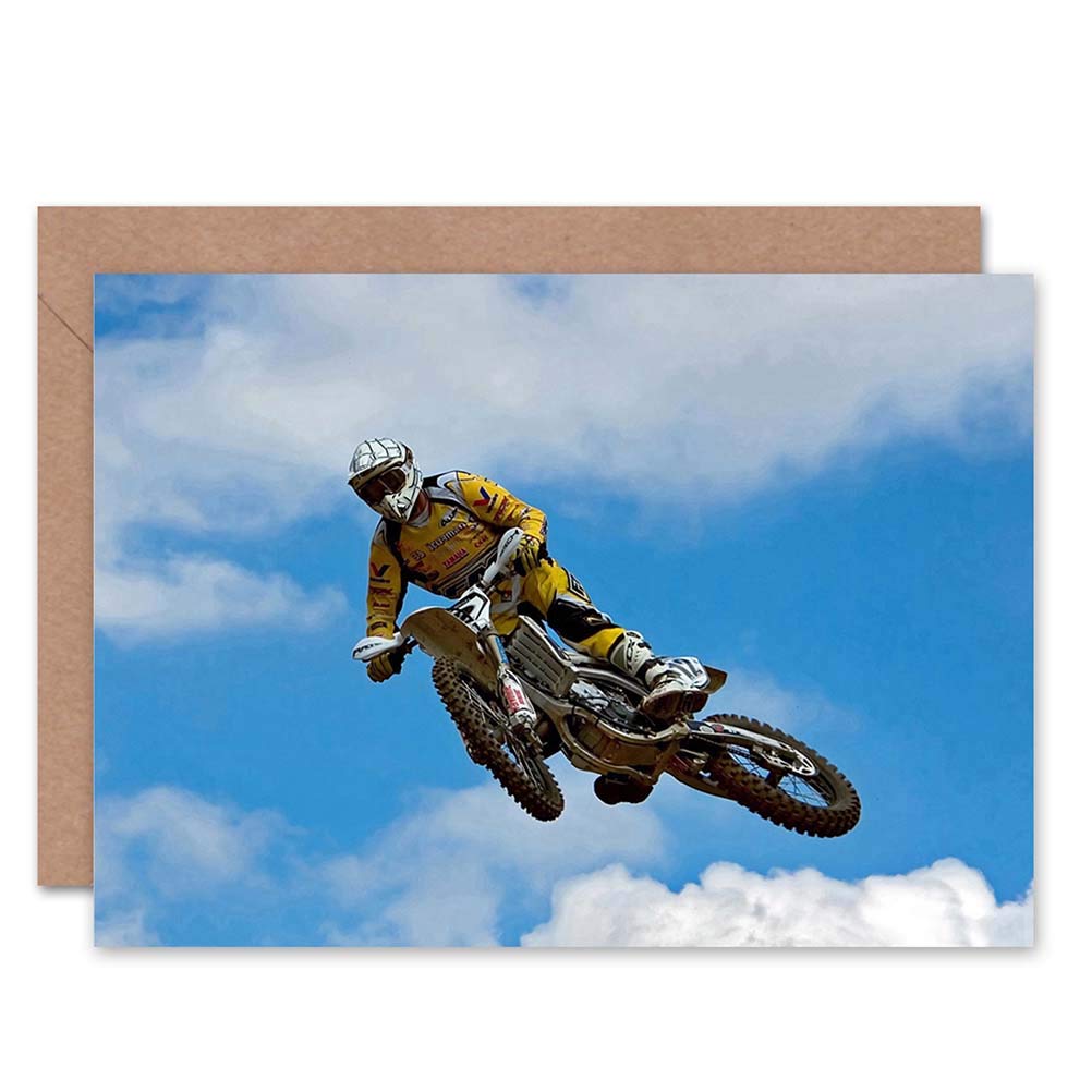 Wee Blue Coo MOTOCROSS DIRT BIKE JUMP SPORT PHOTO BIRTHDAY BLANK GREETINGS CARD