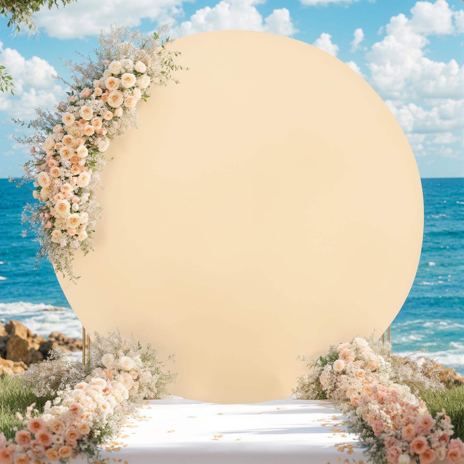 6FT Round Backdrop Cover Circle Arch Stand Birthday Photo Photography Background Round Balloon Arch Cover for Wedding Birthday Party Ceremony Decor champagne