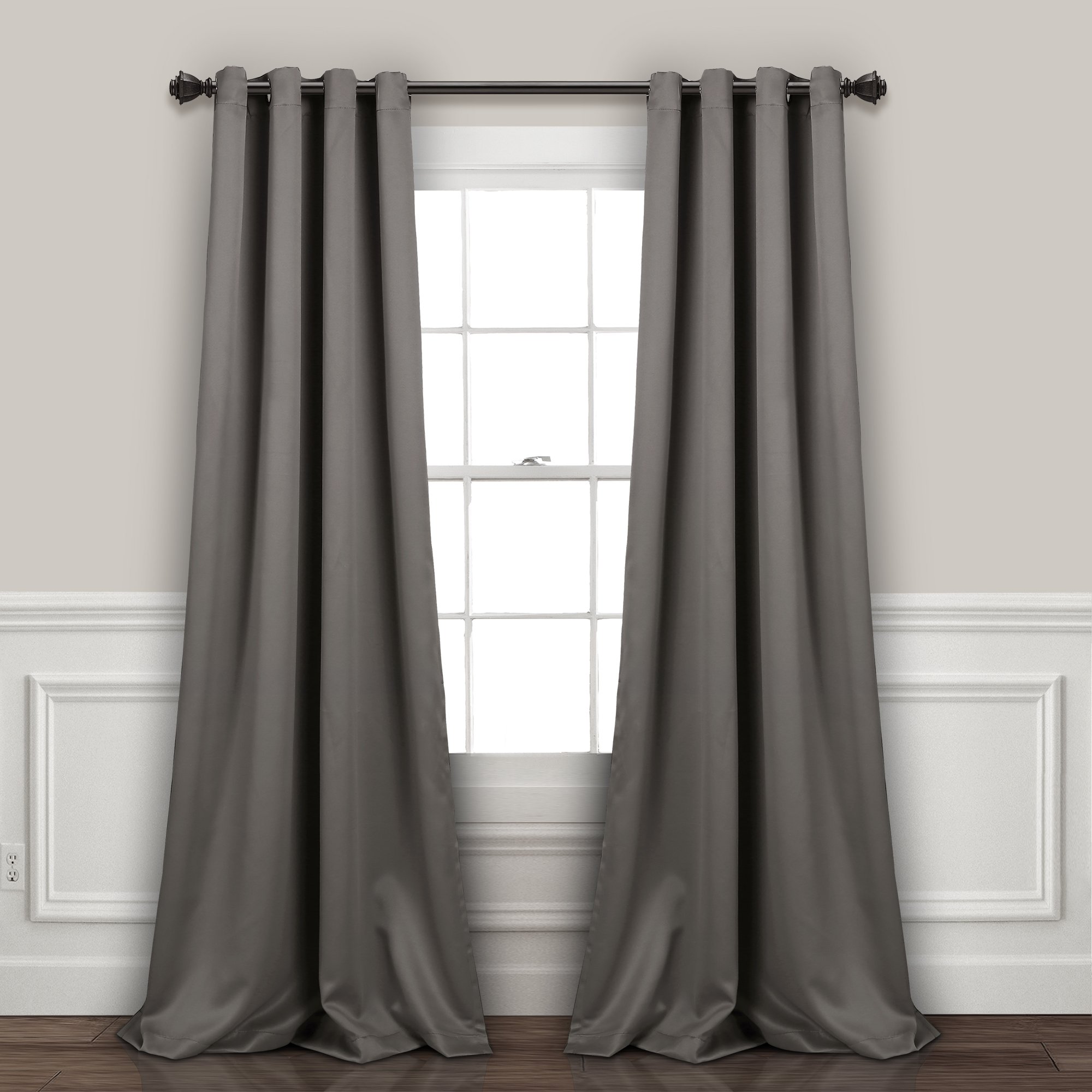 Lush Decor Insulated Grommet Blackout Window Curtain Panels, Pair, 52" W x 84" L, Dark Gray - Classic Modern Design - Chic Window Decor - Long Curtains For Living Room, Bedroom, Or Dining Room