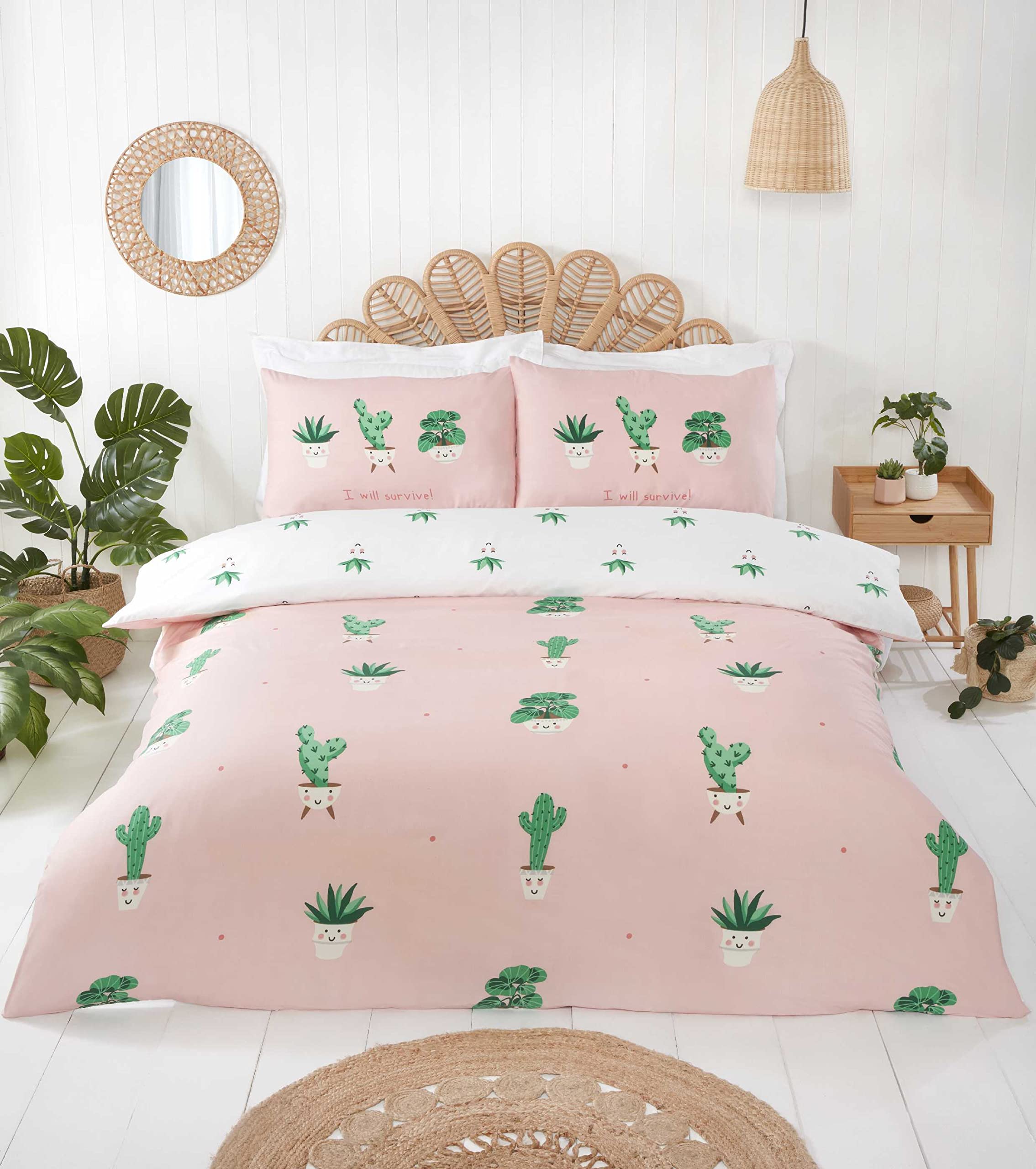Rapport Home Microfibre King Duvet Cover Set - Non iron Reversible Cactus Print Bedding Set
