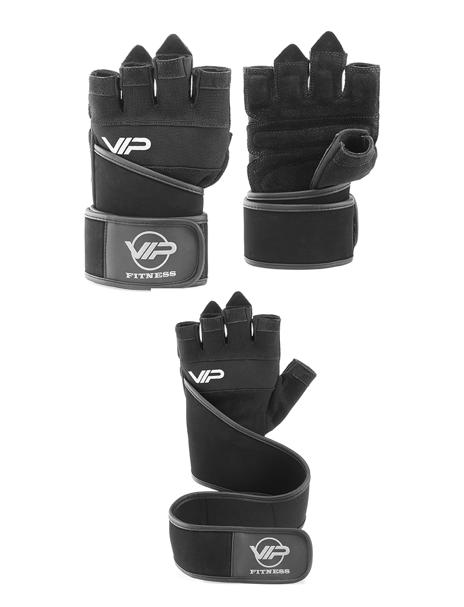 VIP Mens Womens Value Essentials Leather Breathable Weight Lifting Gym Training Gloves With Wrist Strap Support Gloves For Exercise Fitness Workout Gloves, Size X-Large, Black