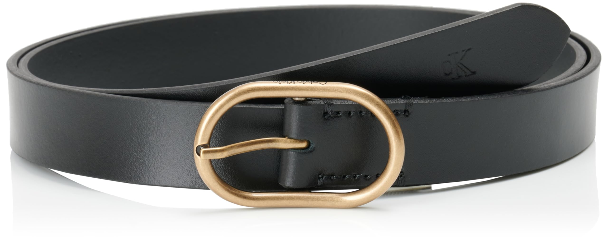 Calvin Klein Women's Casual Centre Pin Buckle 2.5 cm Leather Belt, Black (Black/Tumbled Gold), 51.2 inches