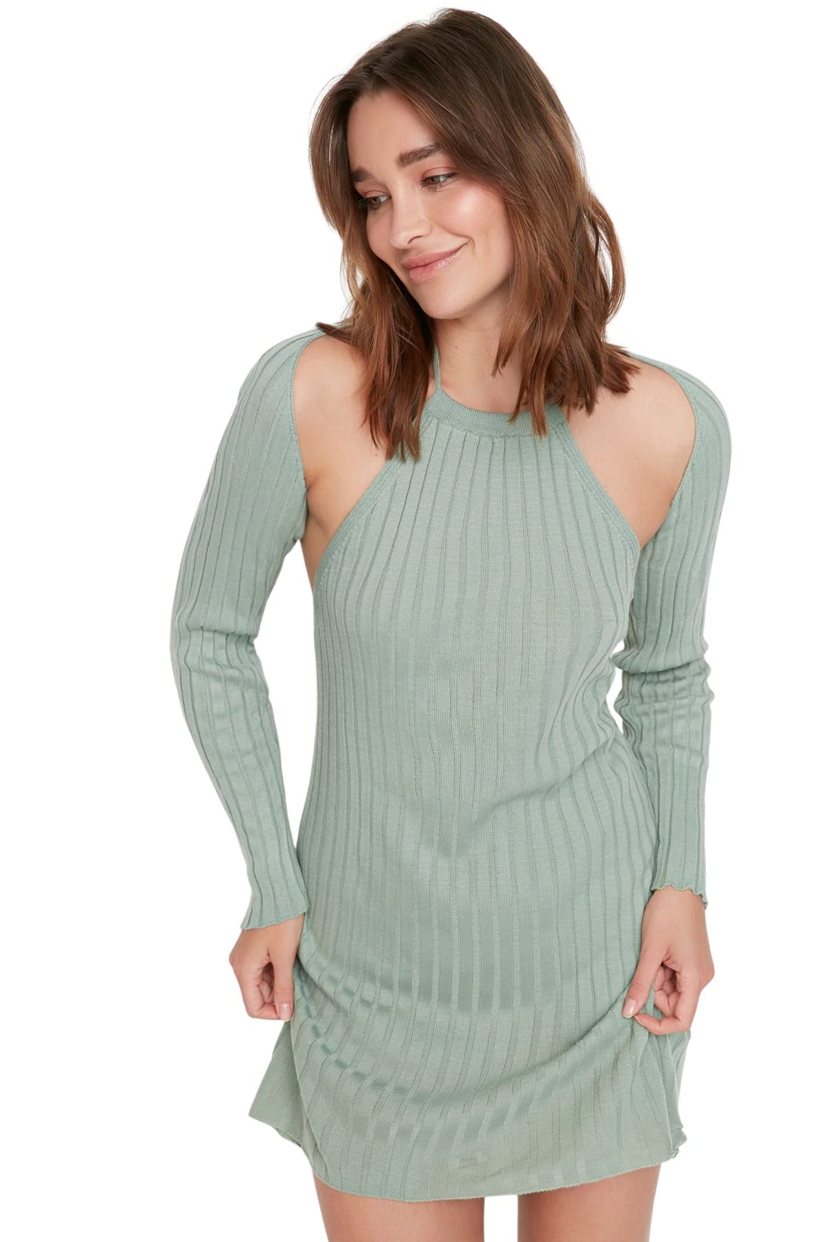Trendyol FeMan Mini Basic Slim fit Knitwear Dress Mint