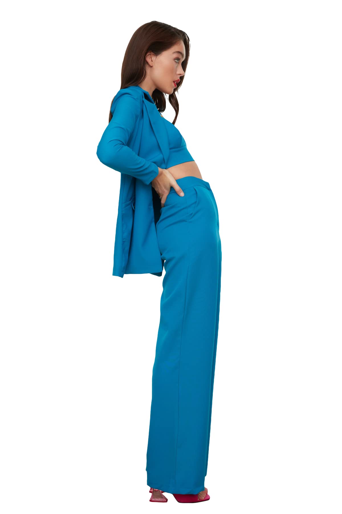 Trendyol FeMan Normal Waist Wide Leg Wide Leg Trousers Royal Blue