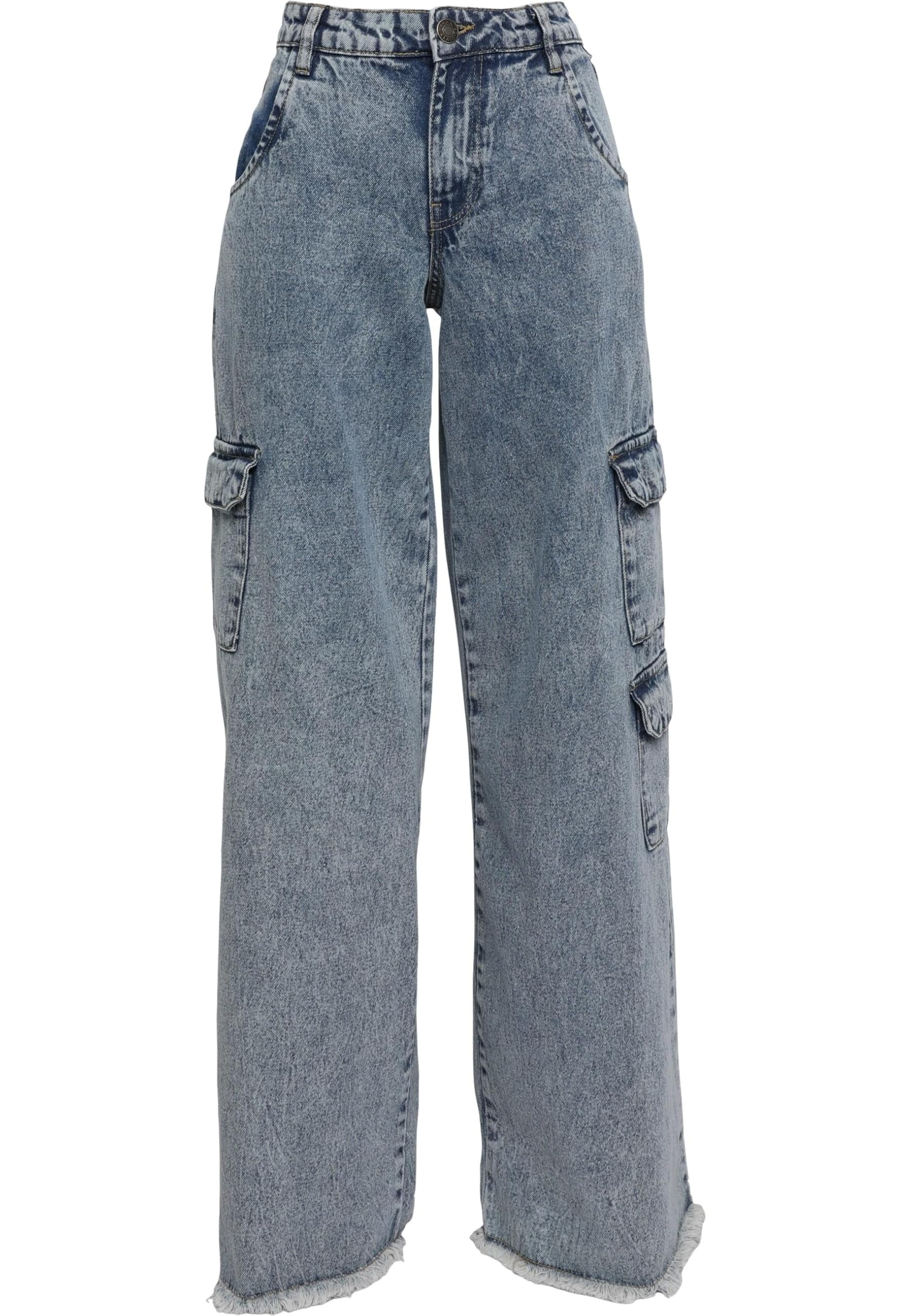Urban Classics Women's Ladies Mid Waist Cargo Denim Pants Pants, Vintage lightblue Washed,