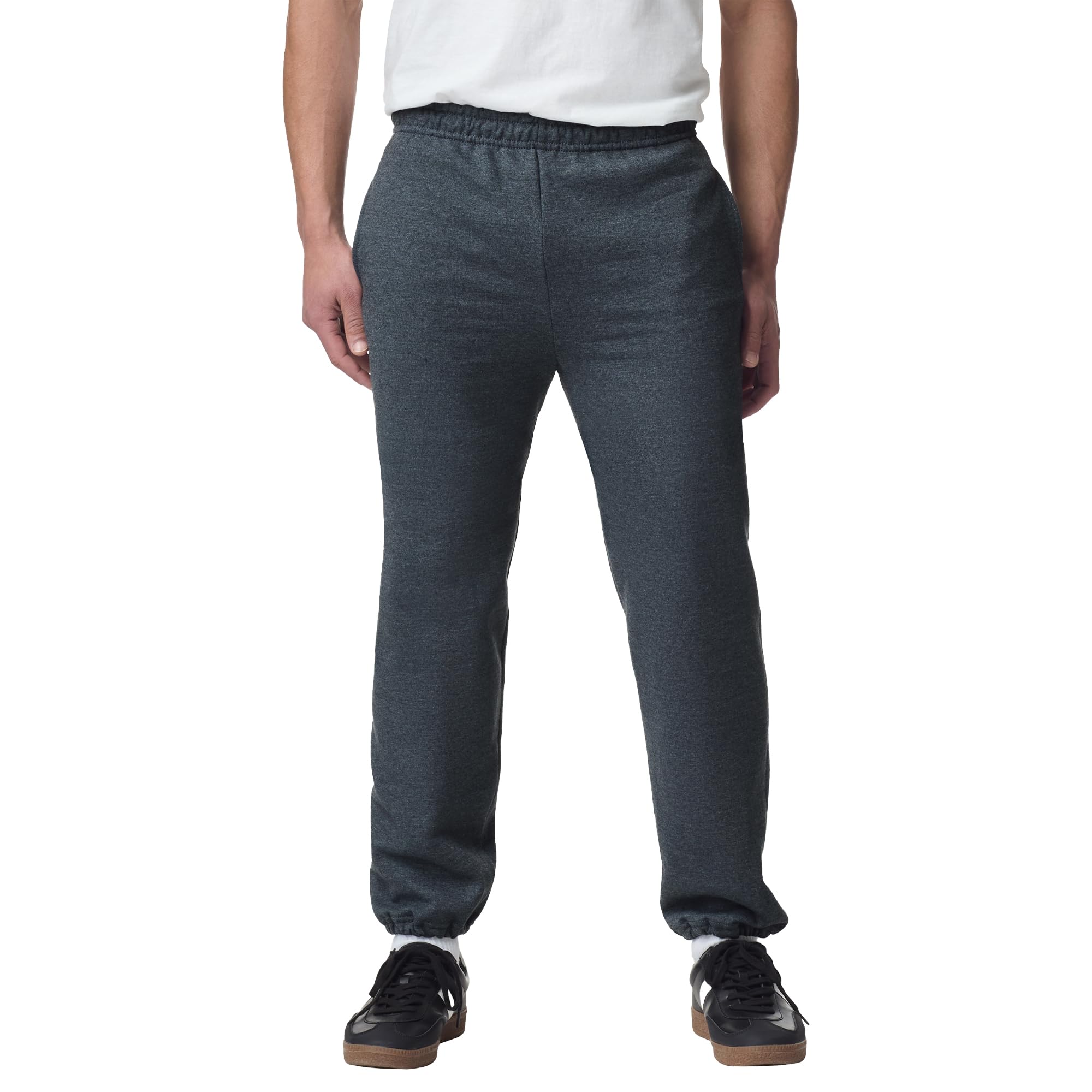 Gildan Men's Fleece Elastic Bottom Sweatpants with Pockets, Style G18100 Pants, Dark Heather, Large