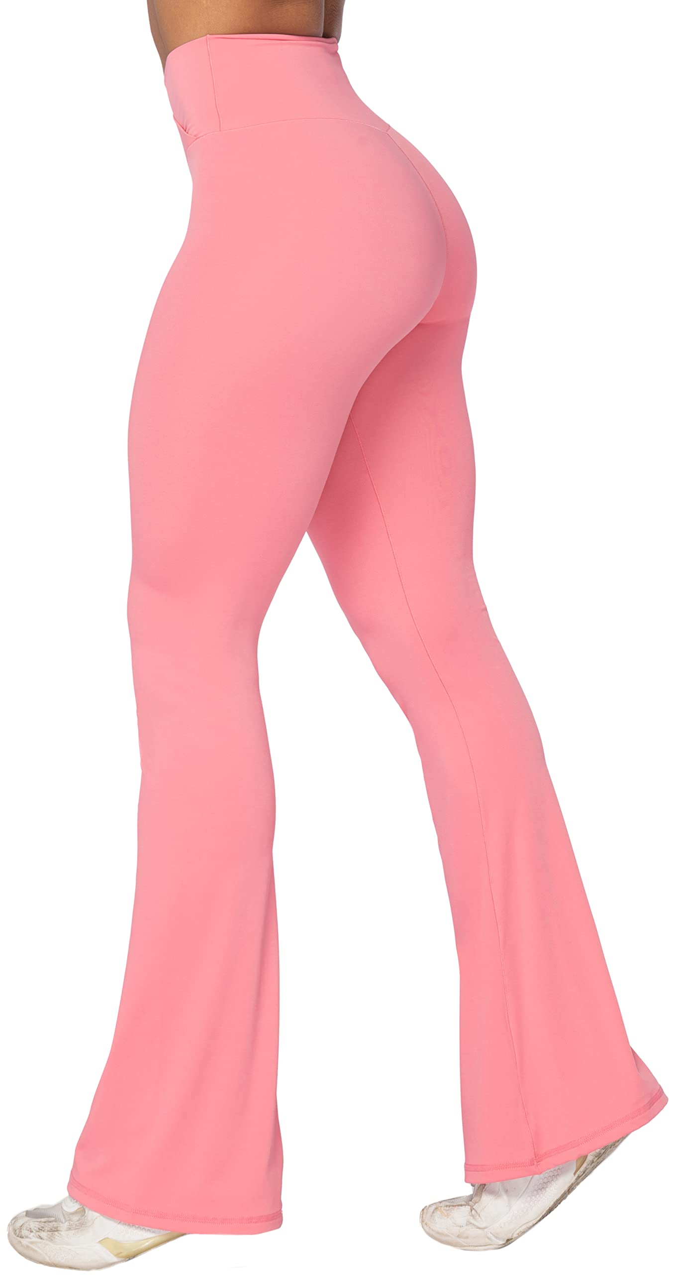 Sunzel Flare Leggings, Crossover Yoga Pants with Tummy Control, High-Waisted and Wide Leg, Bubble Pink, XL