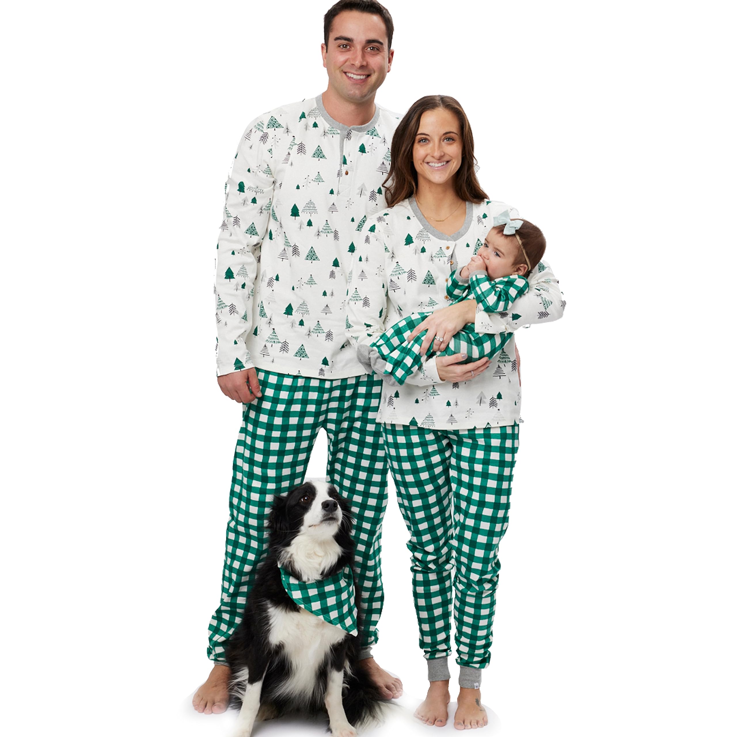 HonestBaby Baby Family Matching Holiday Pajamas Organic Cotton for Men, Women, Kids, Toddlers, Boys, Girls, Unisex Pets Set, Emerald Painted Buffalo, Medium