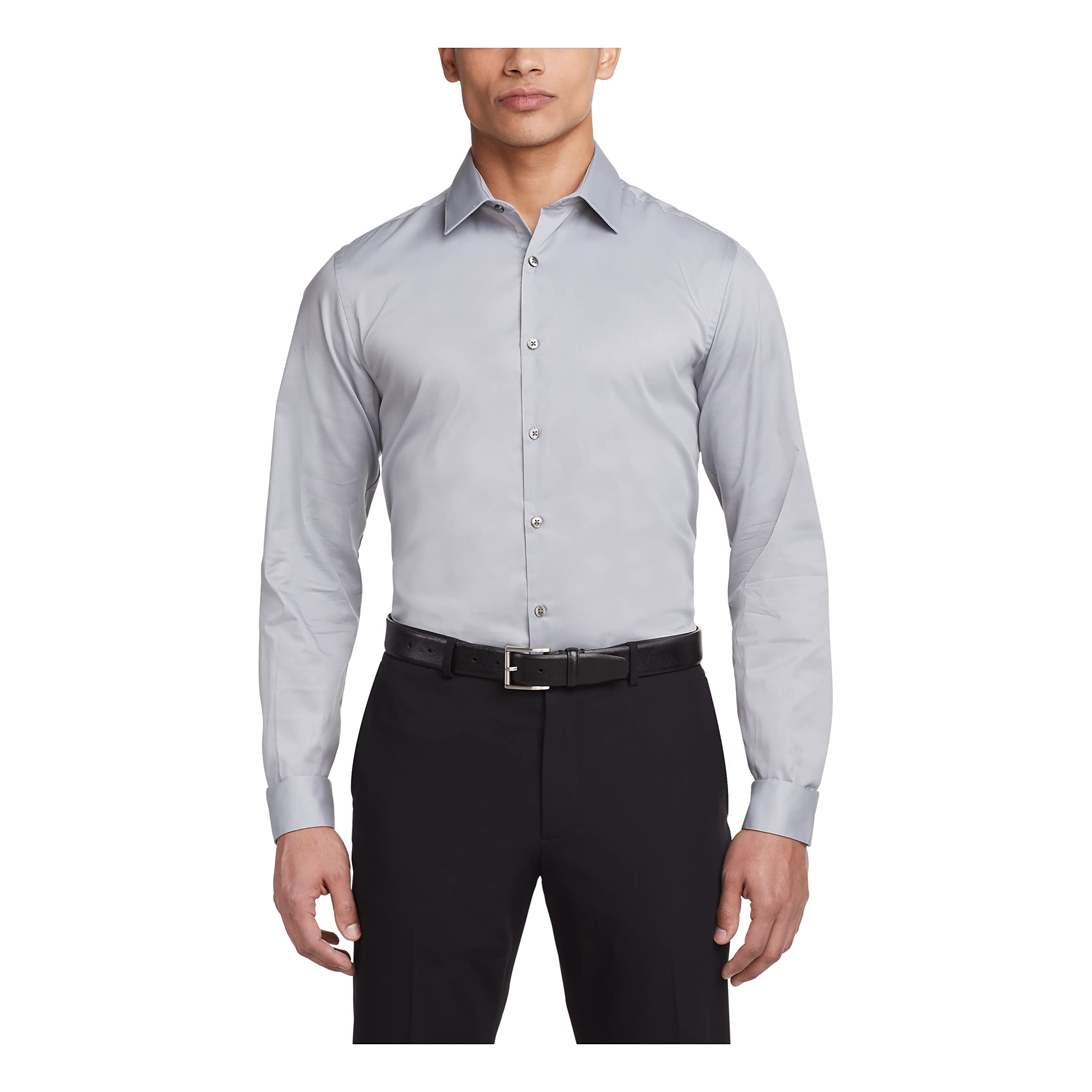 Van Heusen Men's Dress Shirt Slim Fit Flex Collar Stretch Solid, Grey Mist, 17.5" Neck 34"-35" Sleeve