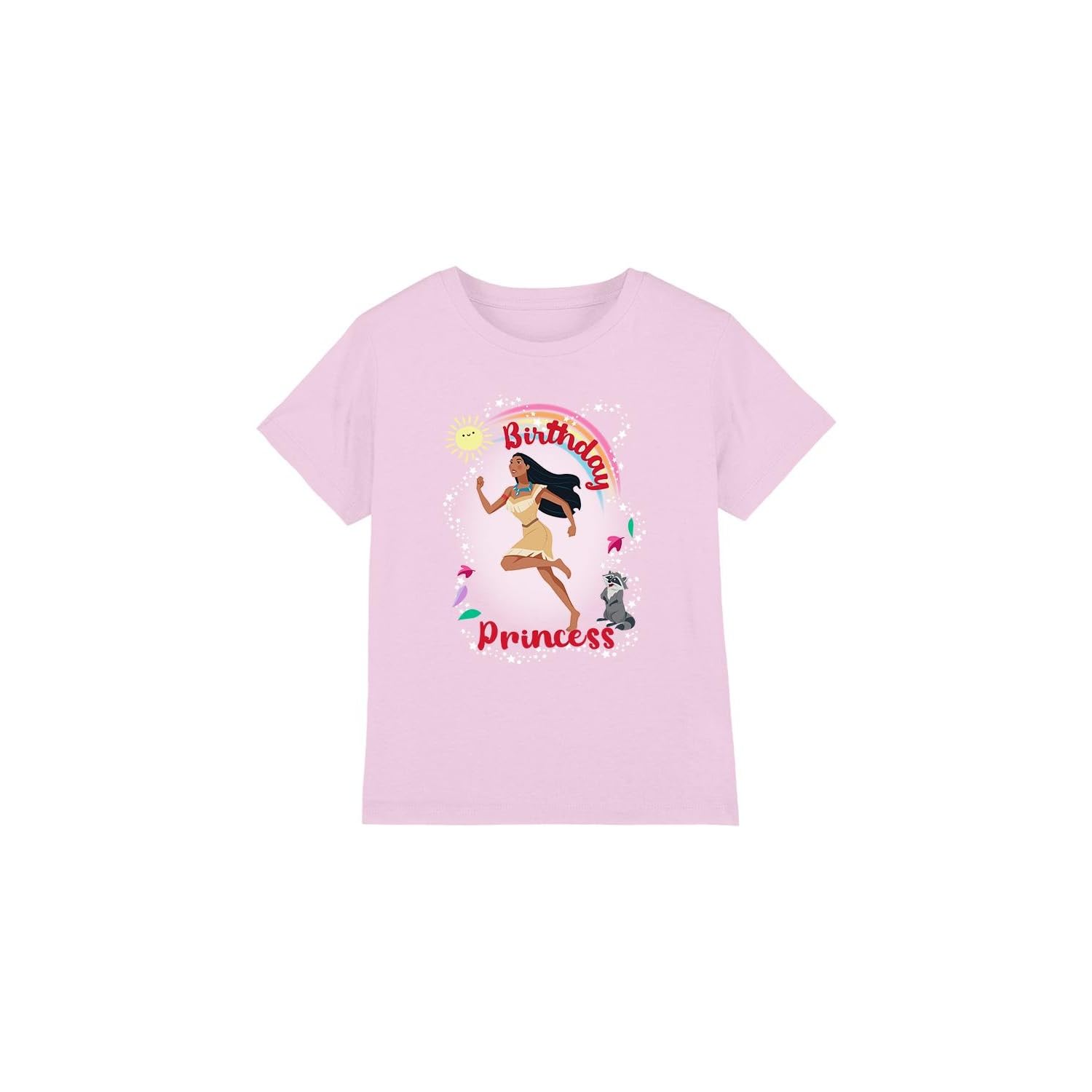 Pocahontas Birthday Princess with Meeko Girls T Shirt, Pink, 9-10 Years