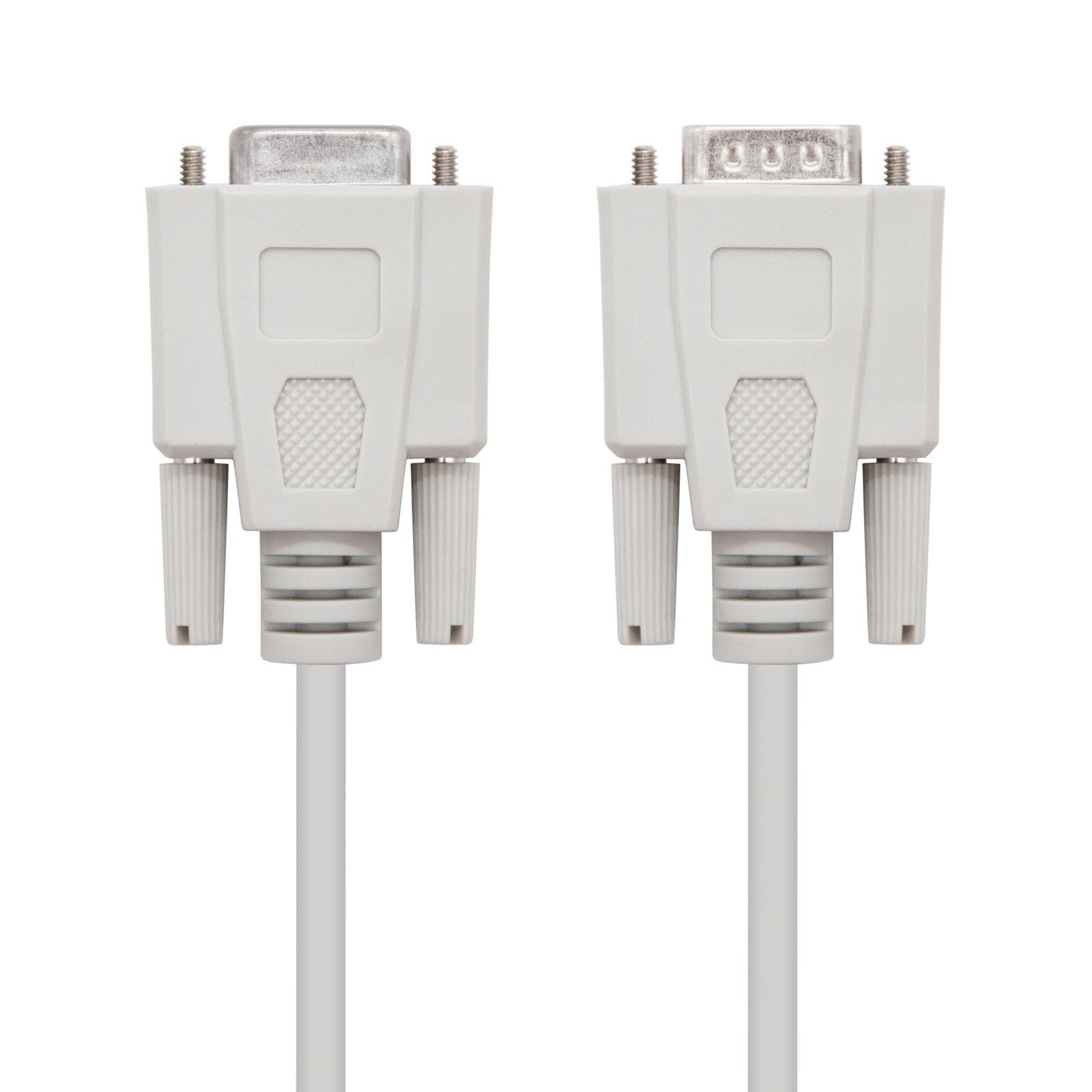 Null Modem serial cable with DB9 connectors, male to female, 1.8 m length, ideal for data transfer configurations between devices.