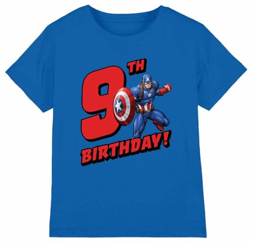CAPTAIN AMERICA Birthday 9 Unisex Kids T Shirt, Royal, 3-4 Years