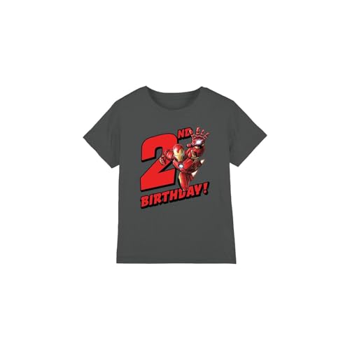 Iron Man Boys Birthday 2 Unisex Kids T-Shirt, Charcoal, 12-13 Years UK