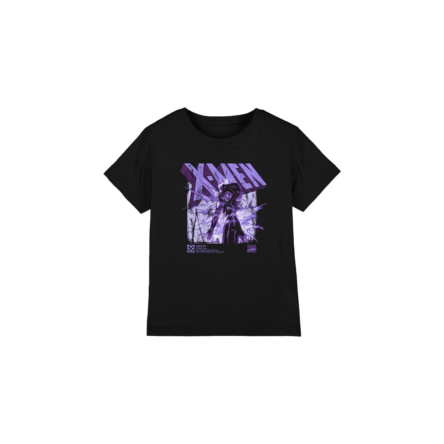 X-Men Boys Jean Grey Info Unisex Kids T-Shirt, Black, 7-8 Years UK