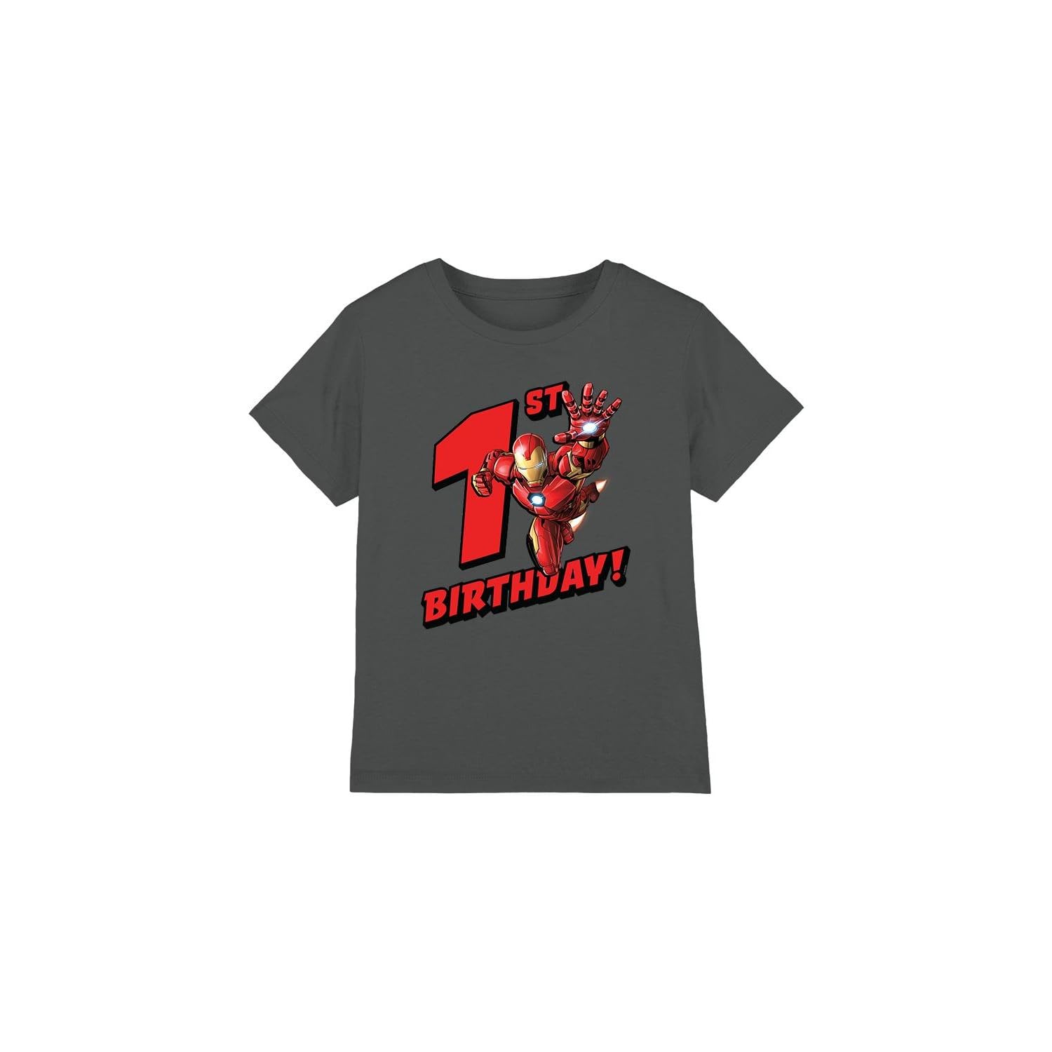Iron Man Boys Birthday 1 Unisex Kids T-Shirt, Charcoal, 7-8 Years UK