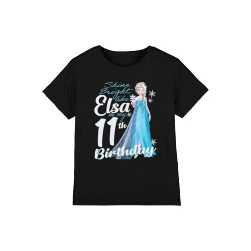 Frozen Bright Like Elsa 11th Birthday Girls T Shirt, Black, 7-8 Years
