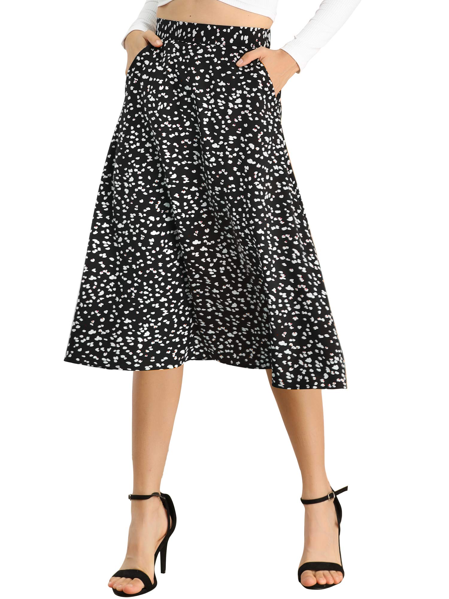 Allegra K Women's Floral Print A-Line Midi Skirt Chiffon Summer Vintage Skirts, Black, Medium