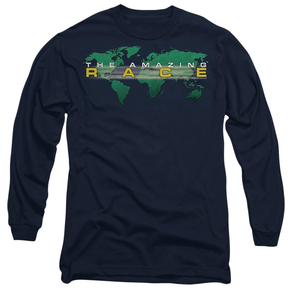 Amazing Race Around The World Mens Long Sleeve T Shirt, Navy, Small