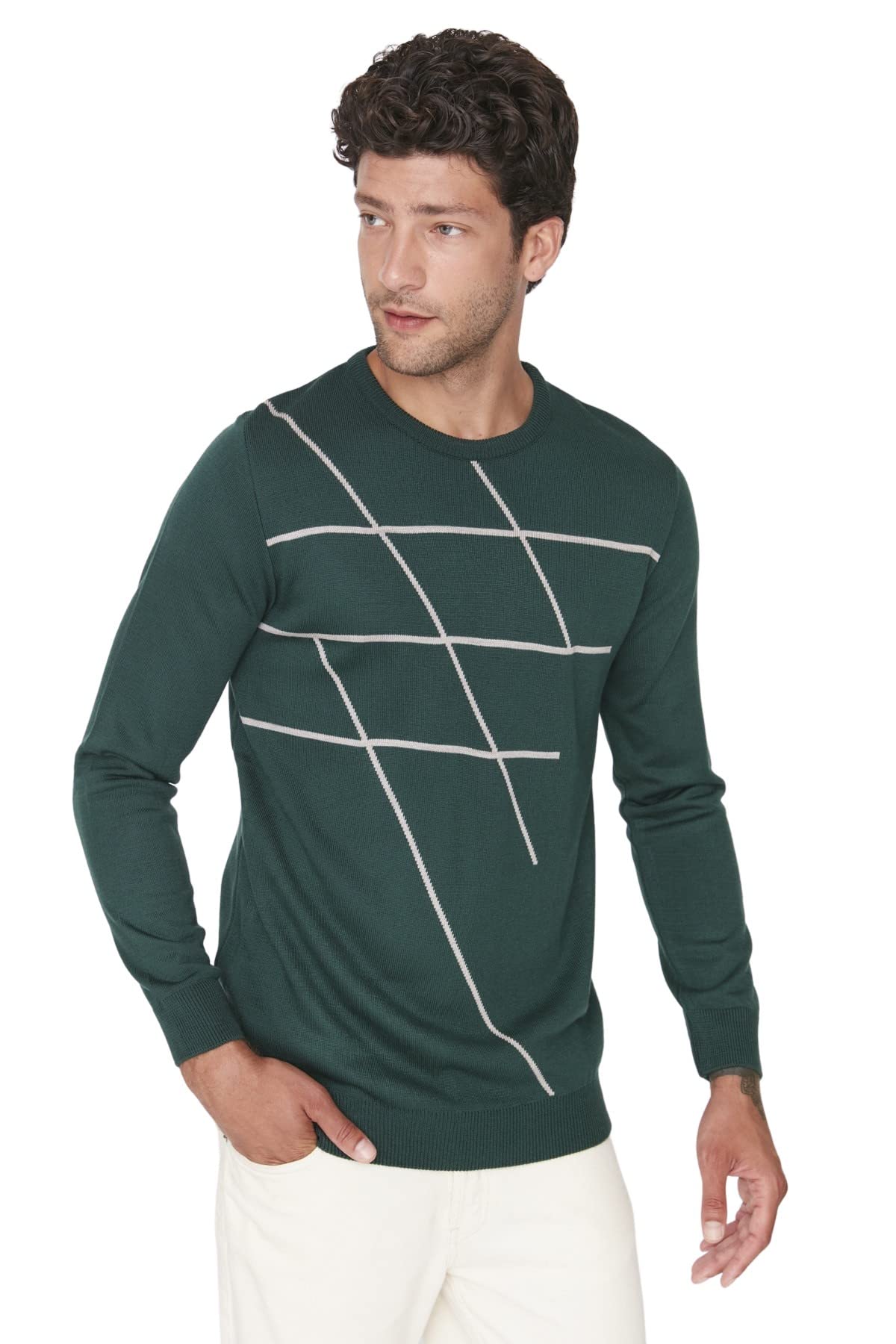 Trendyol Man Slim Basic Crew Neck Knitwear Sweater Emerald