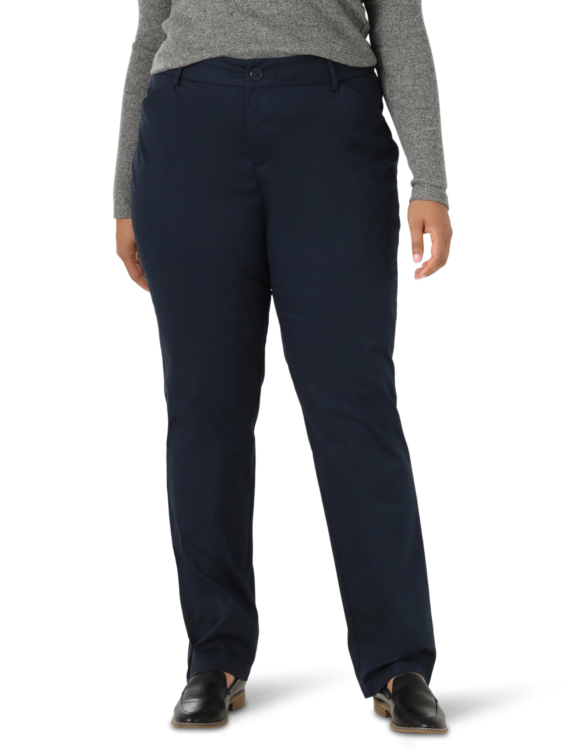 Lee Women's Plus Size Wrinkle Free Relaxed Fit Straight Leg Pant, Imperial Blue, 22 Petite