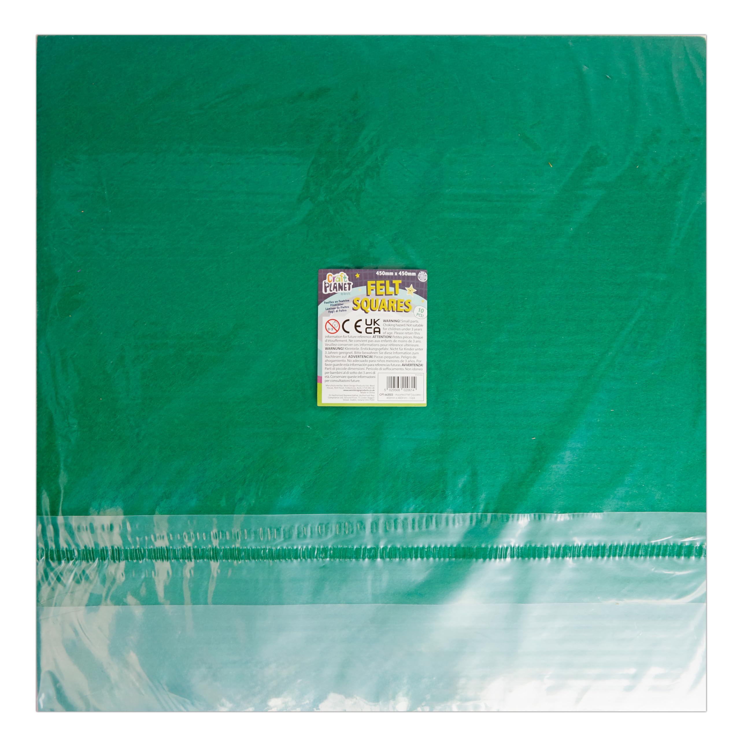 Craft Planet Felt Squares 450 x 450mm 10 Pack Assorted Coloured Square Sheets, Felt Fabric, Crafting Material, Stick with Glue Adhesive, Pritt Stick, Felt Crafting Fabric for Sewing, Patchwork, Craft