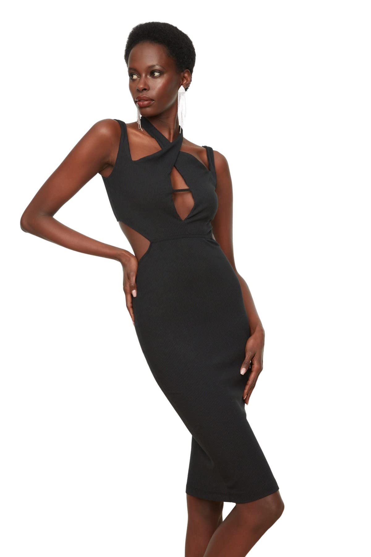 Trendyol Women Glam Midi Bodycon Regular Knit Dress Black