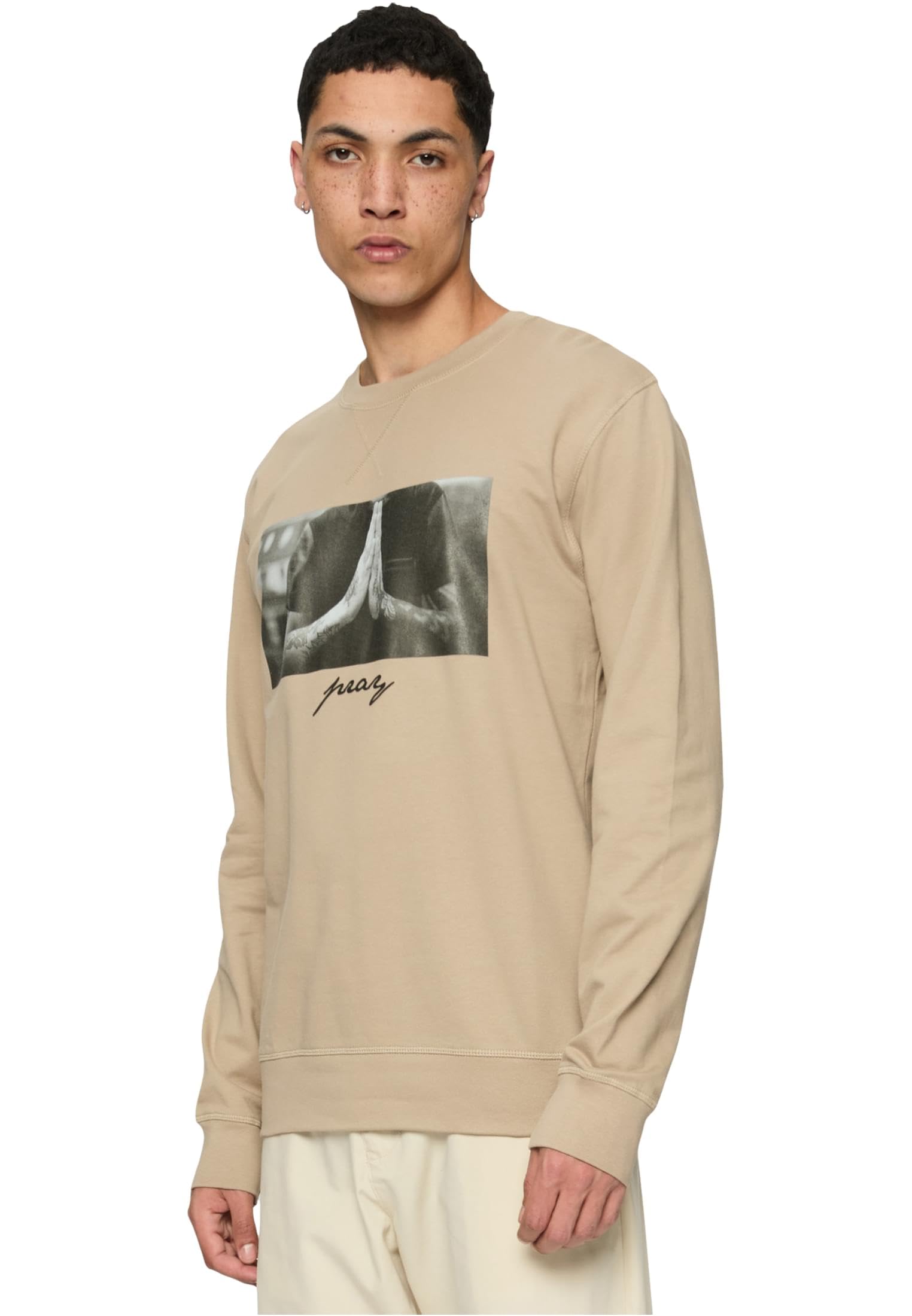 Mister Tee Men's Pray Crewneck Sweatshirt, Darksand,