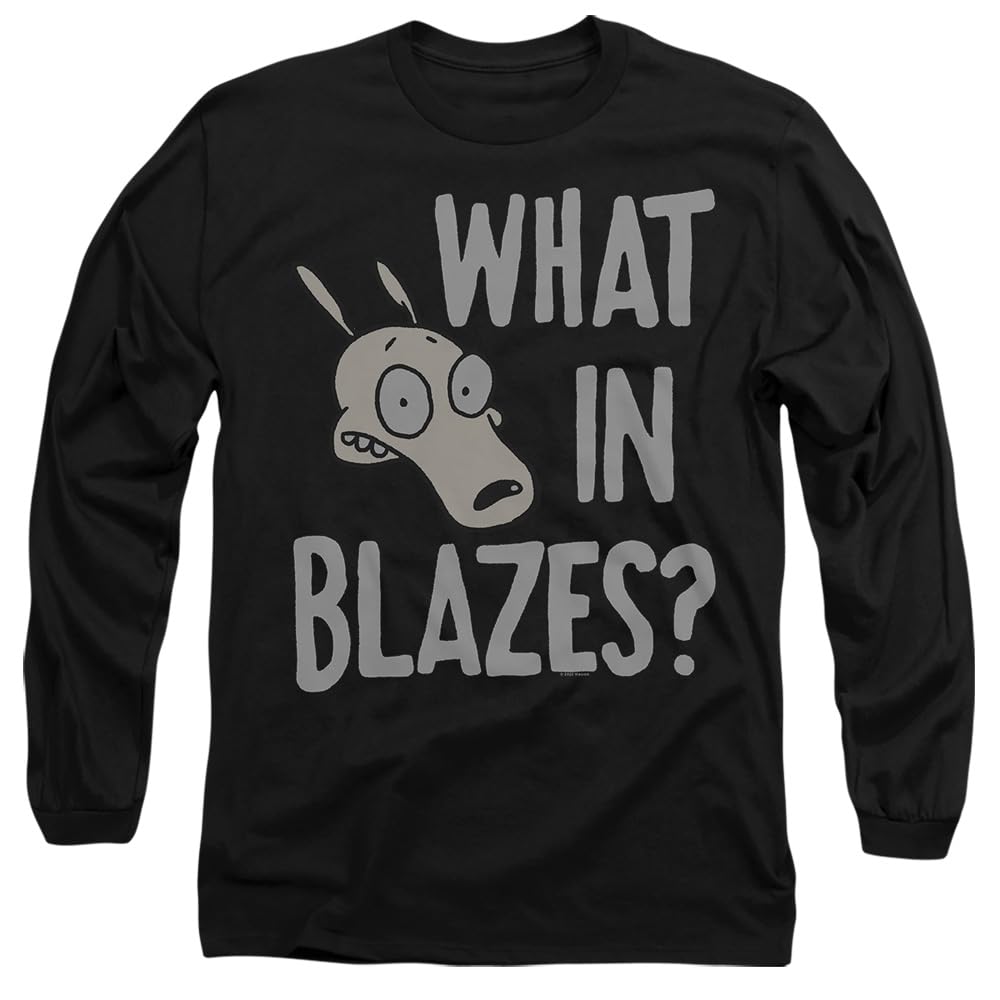 Rockos Modern Life What in Blazes? Mens Long Sleeve T Shirt, Black, Small