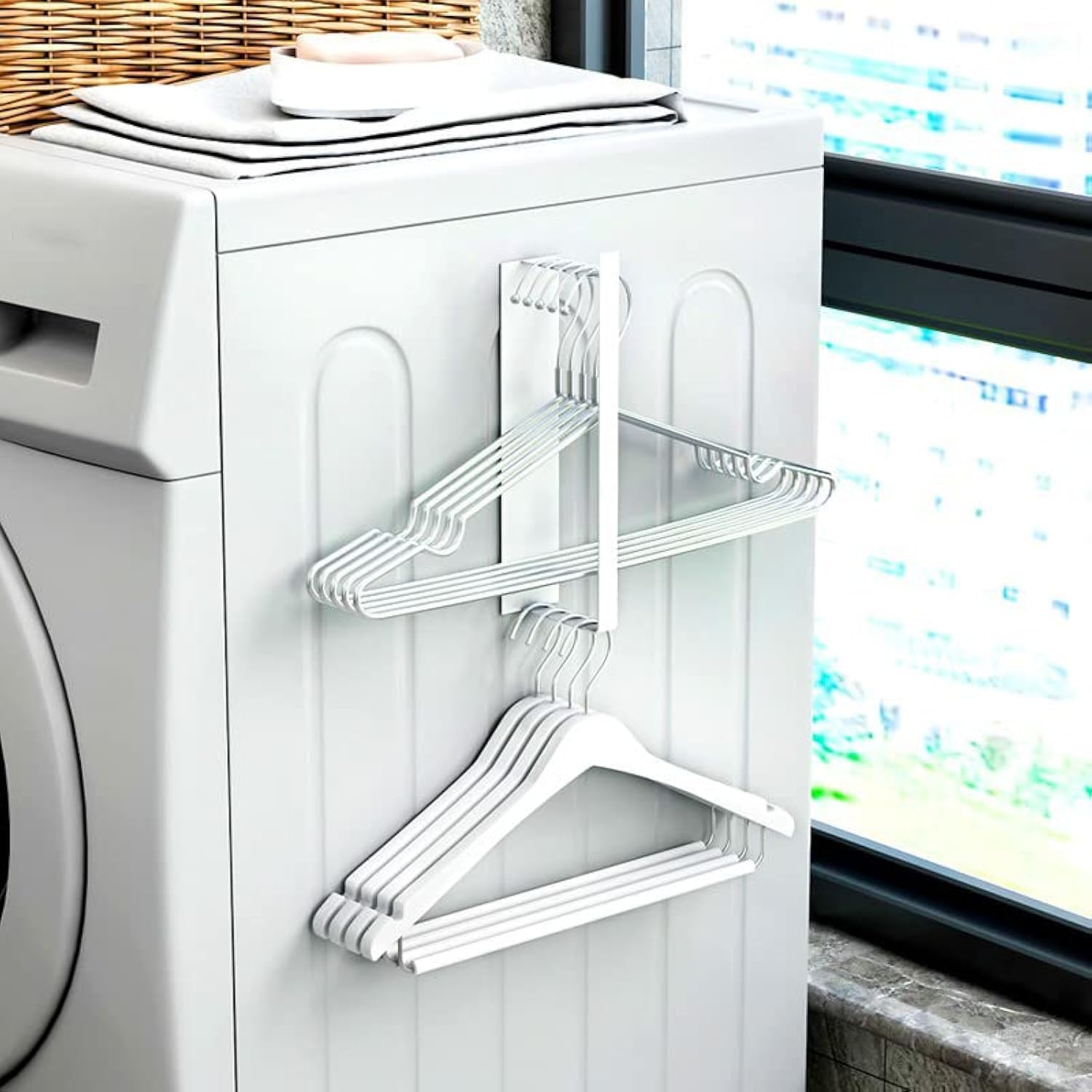 Magnetic Hanger Organizer - Hanger Storage Rack for Washing Machine & Closet Laundry Room
