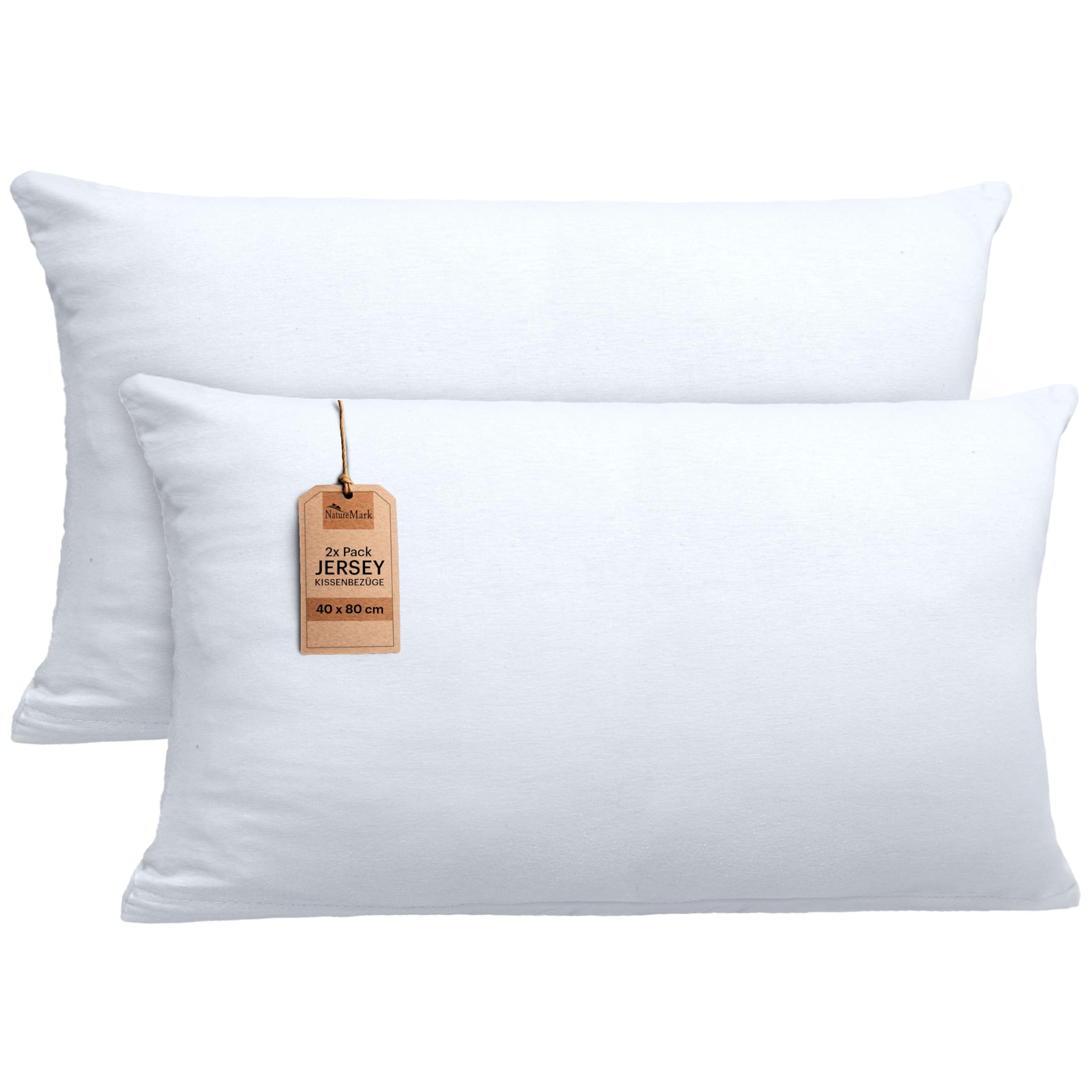 NatureMark 2 Pack Jersey Cushion Covers Pillow Cases / Cushion Covers for Body Pillows Neck Cushions Assorted Sizes and Colours Öko-Tex, 100% Cotton, White, 40 x 80 cm