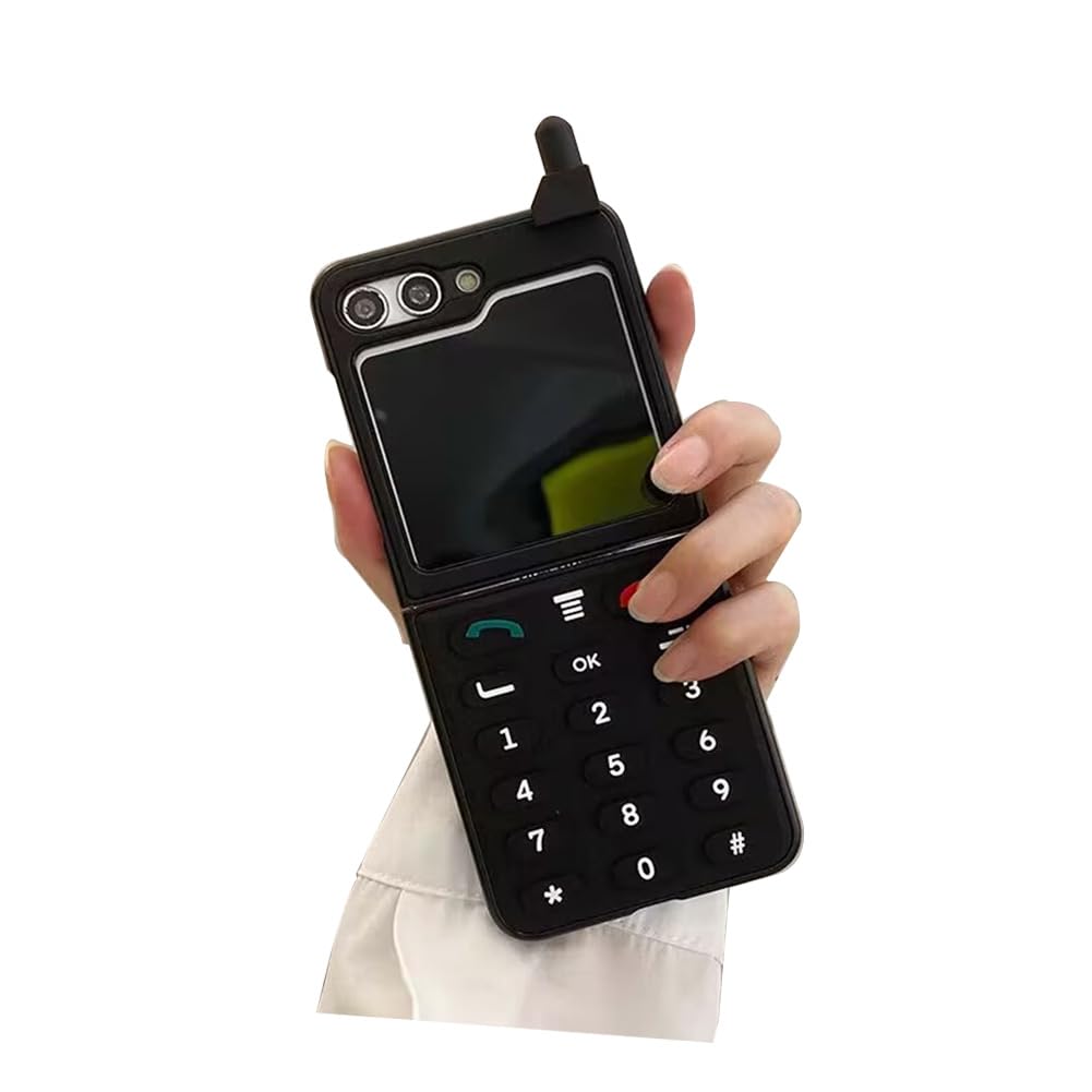 GO-VOLMON Cute Girls Case for Samsung Galaxy Z Flip 5 Hard PC 3D Design, Retro Funny Cover Black Phone Pattern, Kawaii Creative Case for Galaxy Z Flip 5 Man and Women Cover