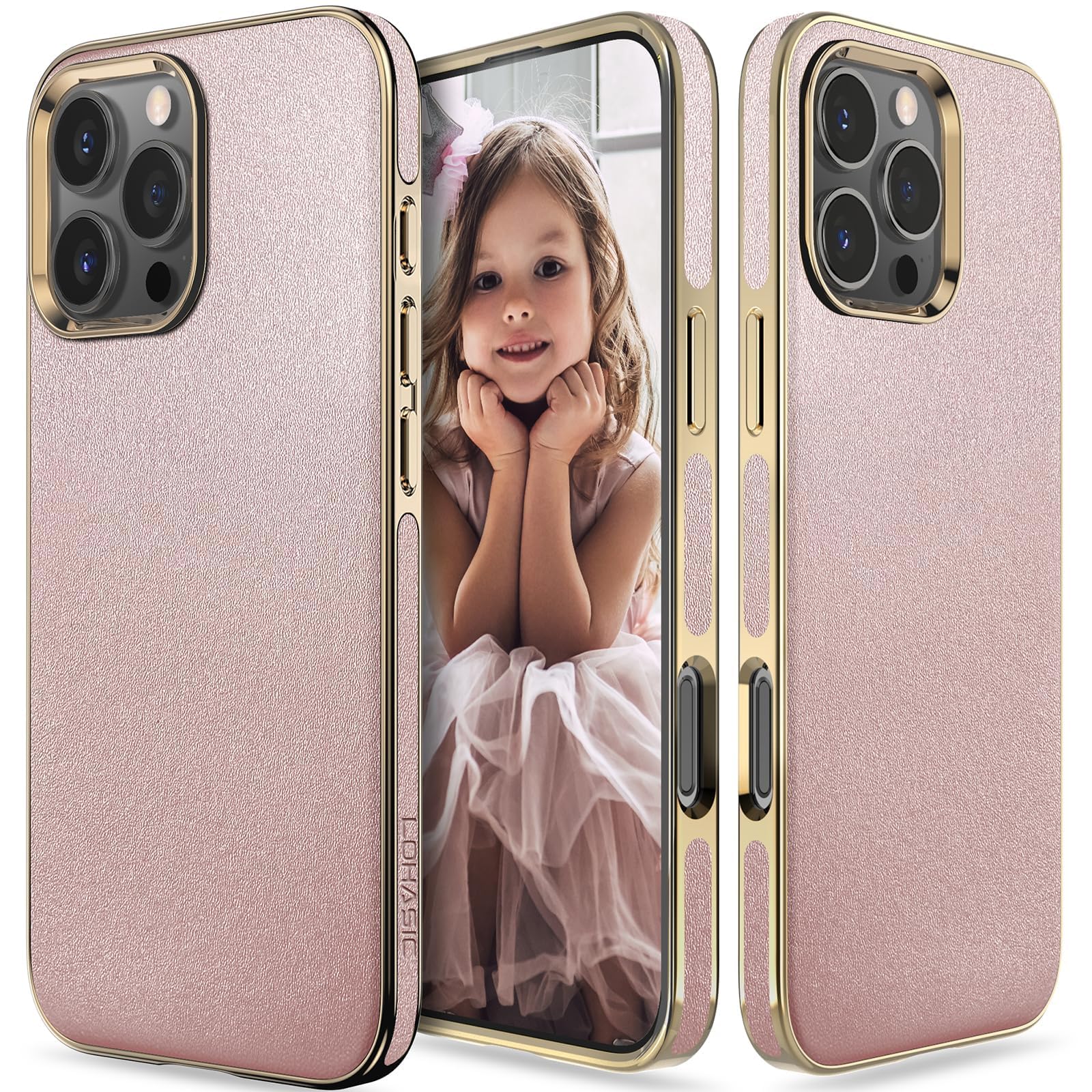 Lohasic Leather Case for iPhone 16 Pro Max, 6.9" 2024 New Slim Vintage Stylish Lovely Cute Leather Back Cover Protective Phone Cases for Girls Women, Rose Gold