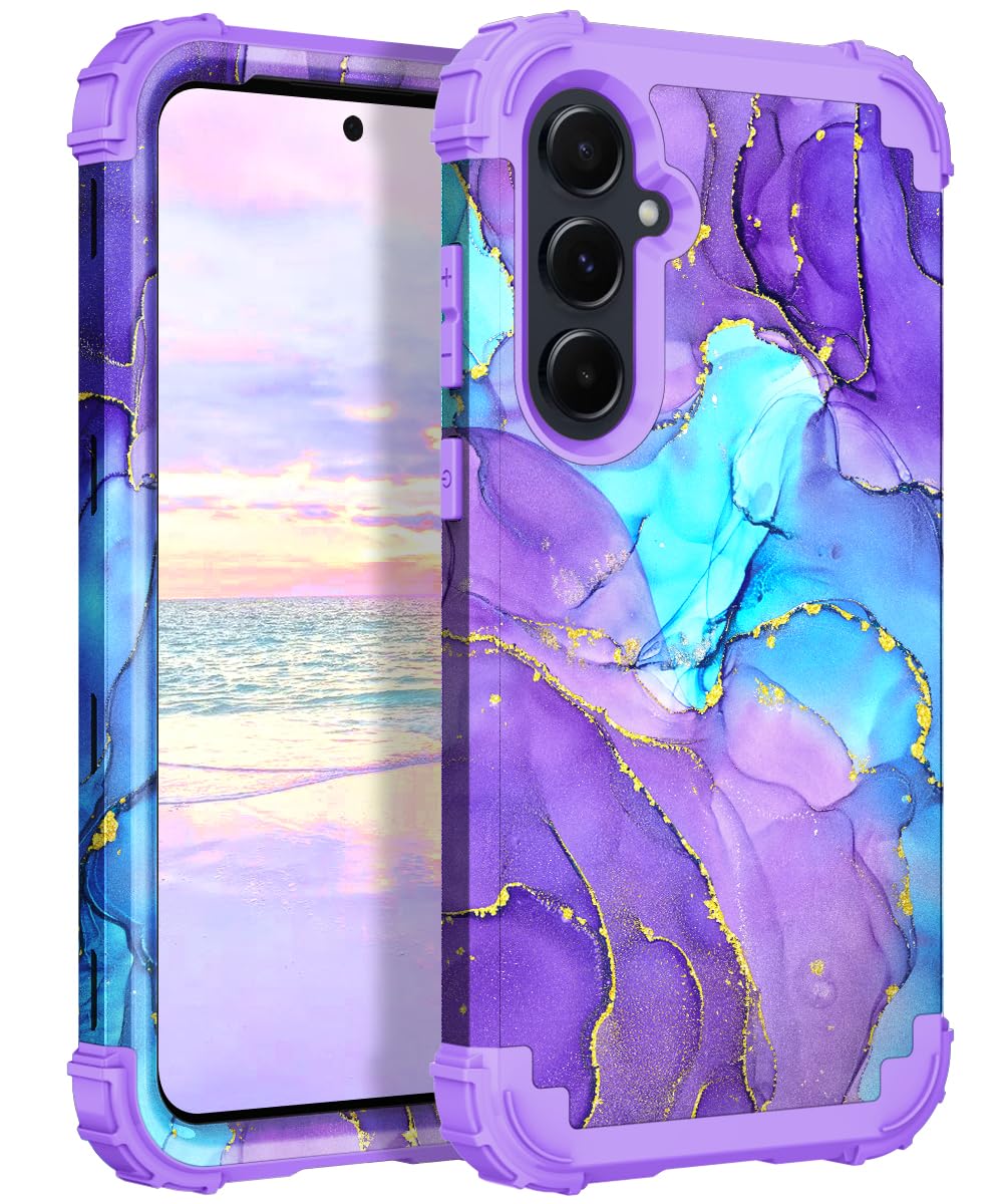 Hocase for Galaxy A35 5G Case, Heavy Duty Shockproof Protection Soft Silicone Rubber Bumper+Hard Plastic Hybrid Protective Case for Samsung Galaxy A35/A55 5G (6.6") 2024 - When Purple Meets Blue