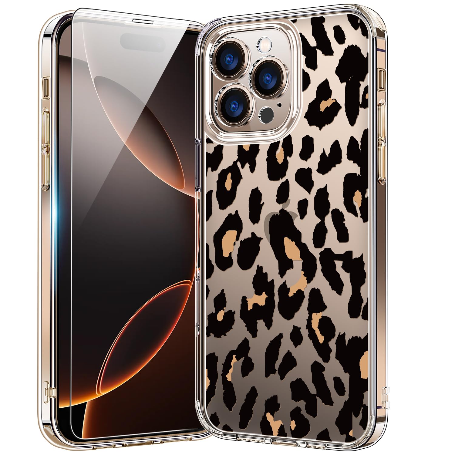 bicol for iPhone 16 Pro Case with Screen Protector, Enhanced Camera Protection, Crystal Clear Cover with Fashionable Designs for Girls Women, Slim Fit Protective Phone Case, Cheetah Leopard Print
