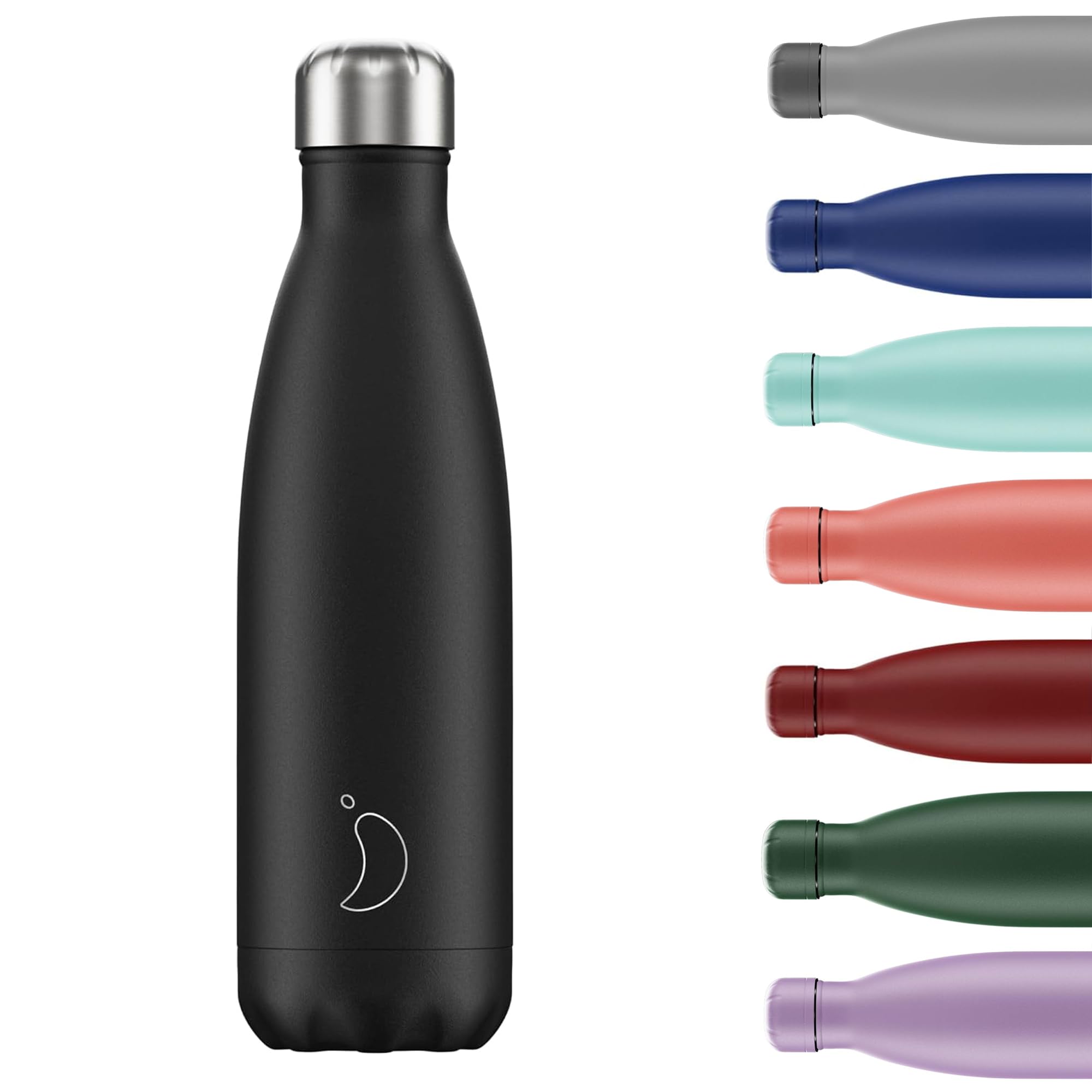 Chilly's Aqua Bottle - Stainless Steel and Reusable - Leak Proof, Sweat Free - Black - 500ml