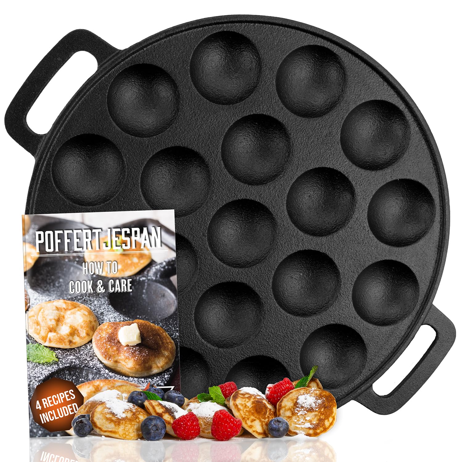 IRONO Poffertjes Pan - Mini Pancake Maker - Pancake Pan - 19 Mini Pancakes - Eggs Crepe Pan - Cast Iron