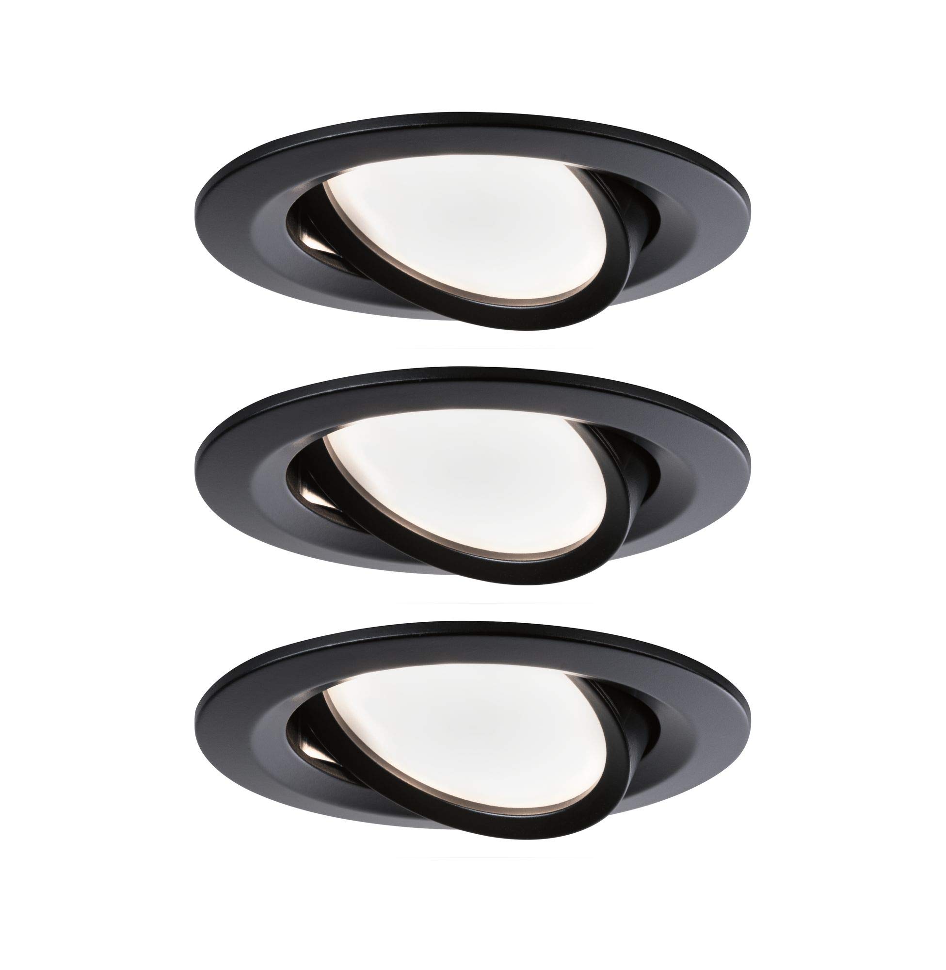 Paulmann 94471 Nova LED recessed luminaire 3-piece set Coin swivelling warm white round incl. 3x6.5 watt recessed spotlight black matt spot aluminium recessed lamp 2700 K Coin