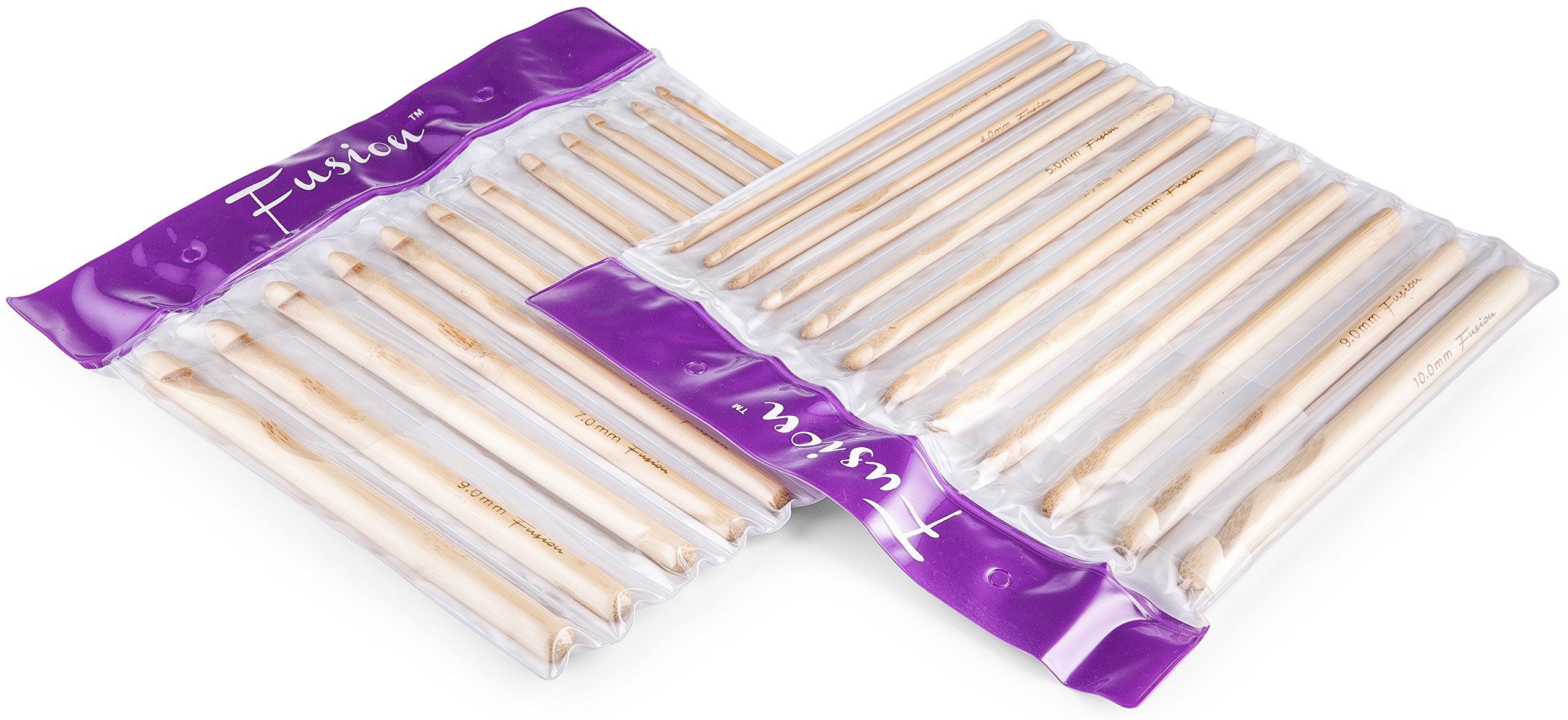 AVAX - Set of 12 Bamboo Crochet Hooks Needles 3mm, 3.5mm, 4mm, 4.5mm, 5, 5.5, 6mm, 6.5mm, 7mm, 8mm, 9mm and 10mm in a Plastic partitioned Wallet/case