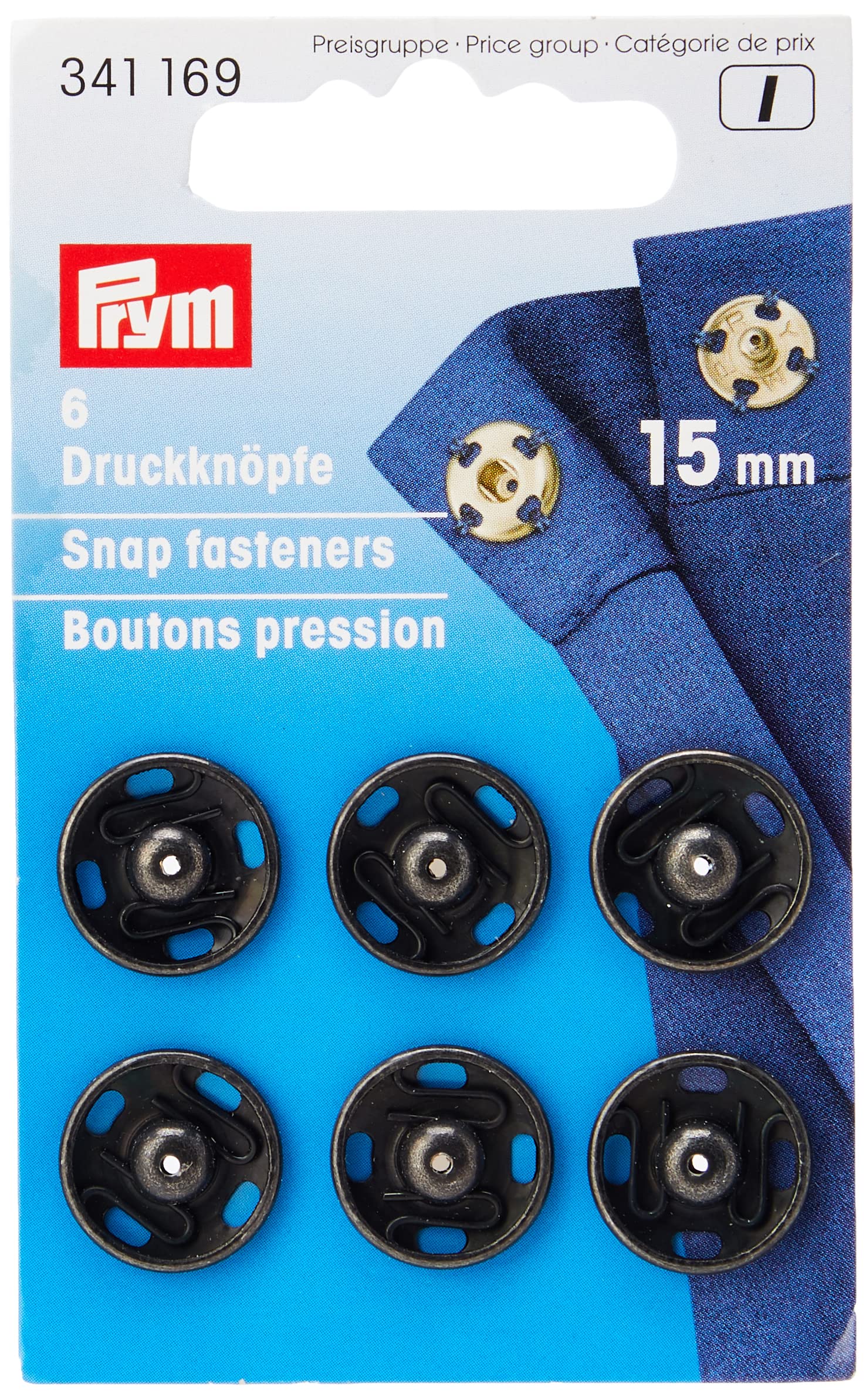 Prym - Prym Black (15mm) Brass Sew-on Snap Fasteners - 6 Pieces