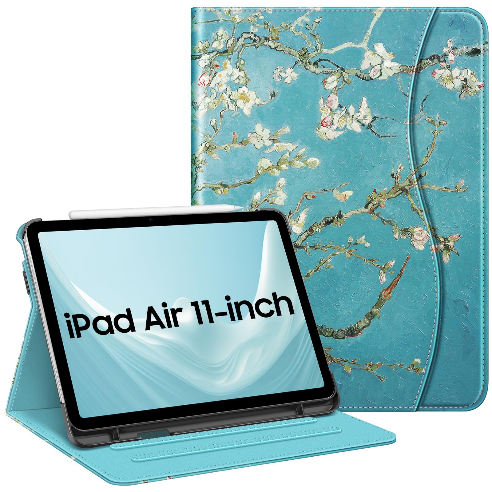 FINTIE Case for iPad Air 11 Inch (2025/2024), iPad Air 5th (2022) / 4th Generation (2020) 10.9 Inch - [Multi-Angle Viewing] Folio Stand Protective Cover with Pencil Holder & Pocket, Blossom