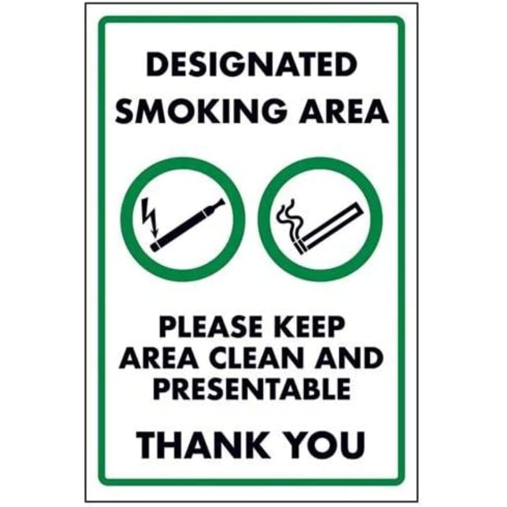 V Safety Designated Smoking Area/Please Keep Area Clean Sign - 300mm x 400mm - Self Adhesive