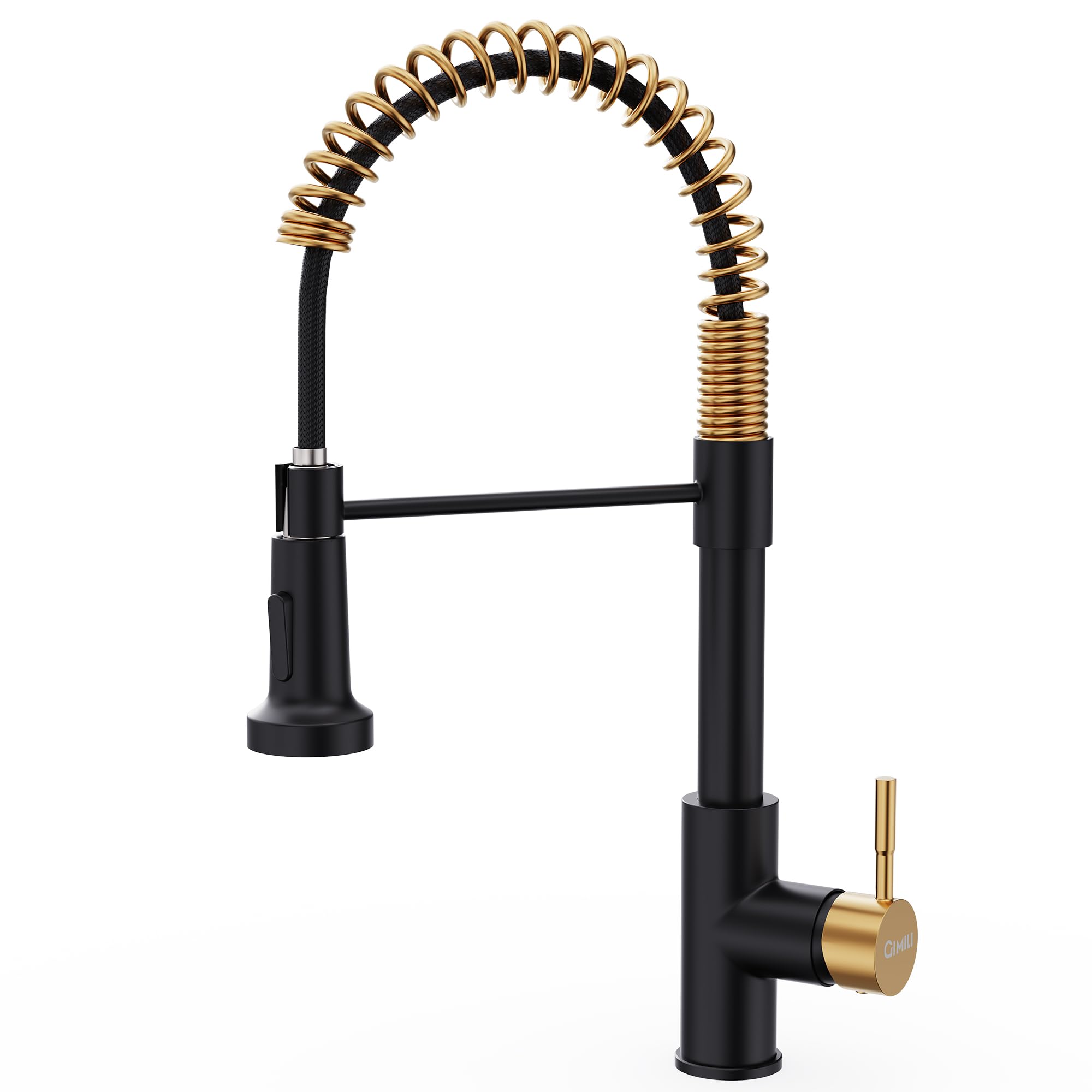 GIMILI Black and Gold Kitchen Faucet with Pull Down Sprayer, Single Handle Spring Kitchen Faucet, Commercial Modern rv Faucet for Kitchen Sink, Matte Black and Brushed Gold