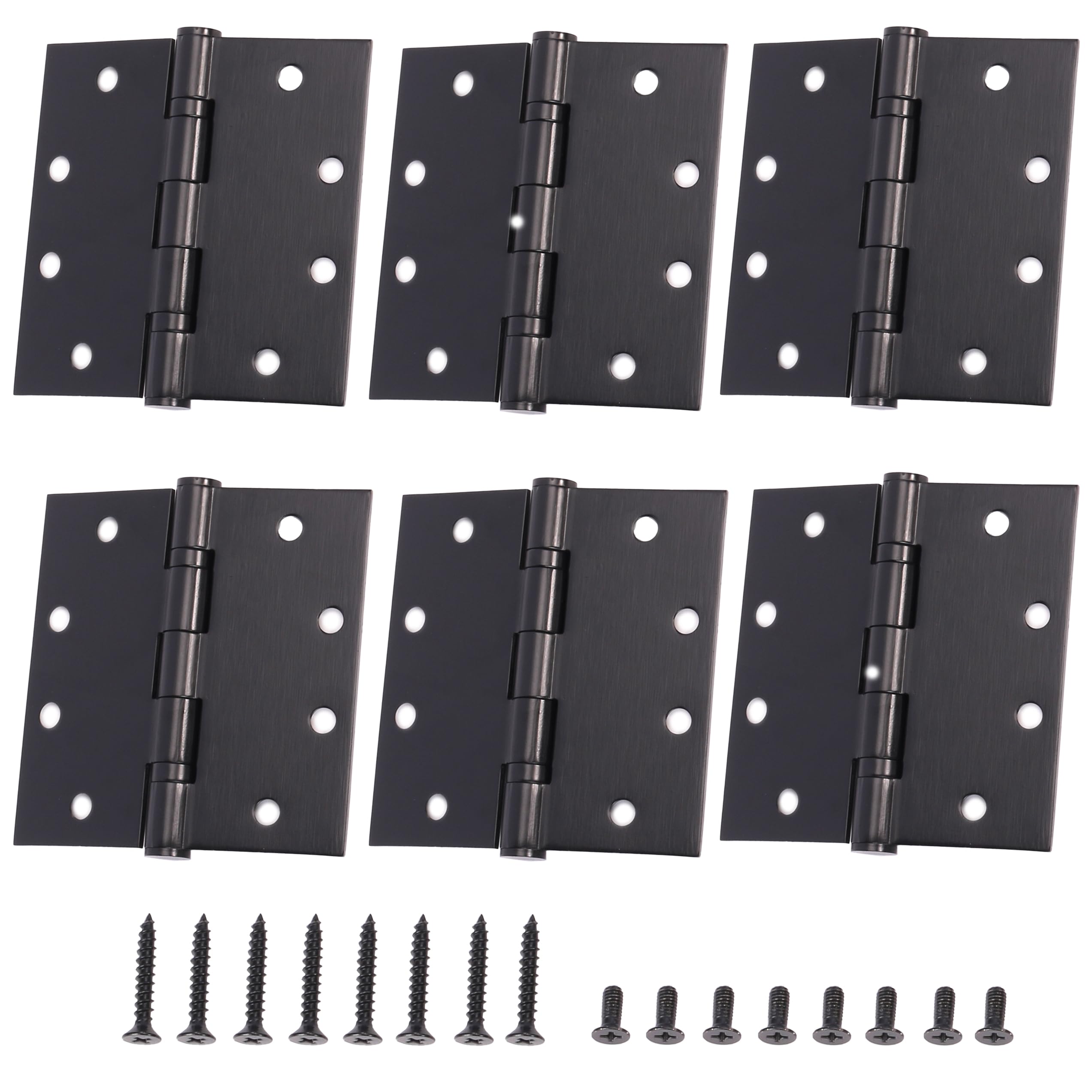 6-Pack 4.5 X 4.5 inch Black Heavy Duty Commercial Door Hinge Thickened, Silent Plain Steel Ball Bearing Door Hinges, Thickness 3 mm Stainless Steel Square Corners with 48 Screws