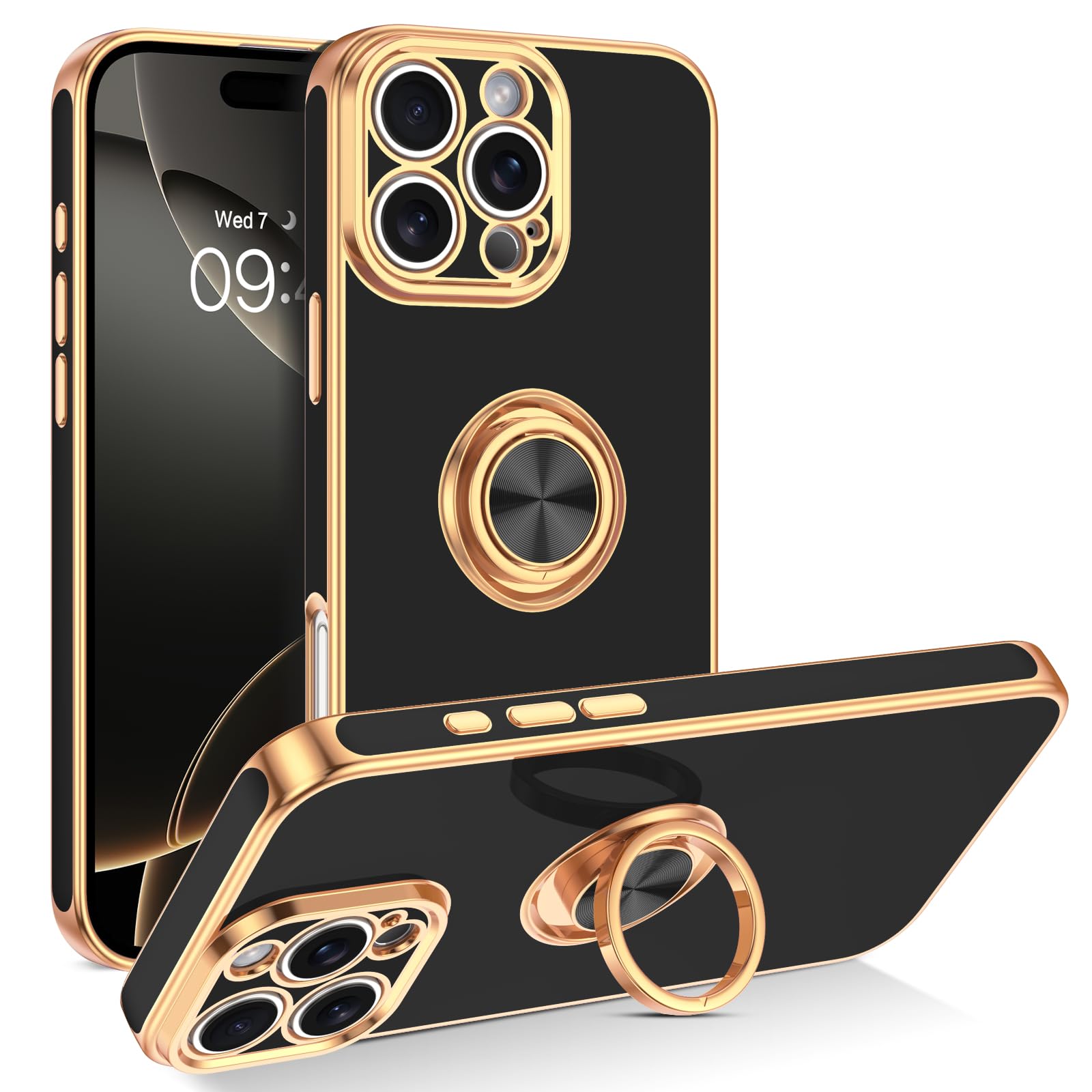 BENTOBEN for iPhone 16 Pro Case, iPhone 16 Pro Phone Case with 360° Ring Holder Kickstand Magnetic Car Mount Supported Shockproof Non-Slip Protective Women Men Cover for iPhone 16 Pro 6.3" 2024, Black