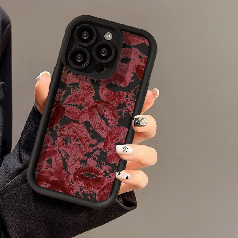 TRADAY Red Kiss Phone Case Compatible with iPhone 16 Pro Y2K Cute Lip Pattern for Girls Women