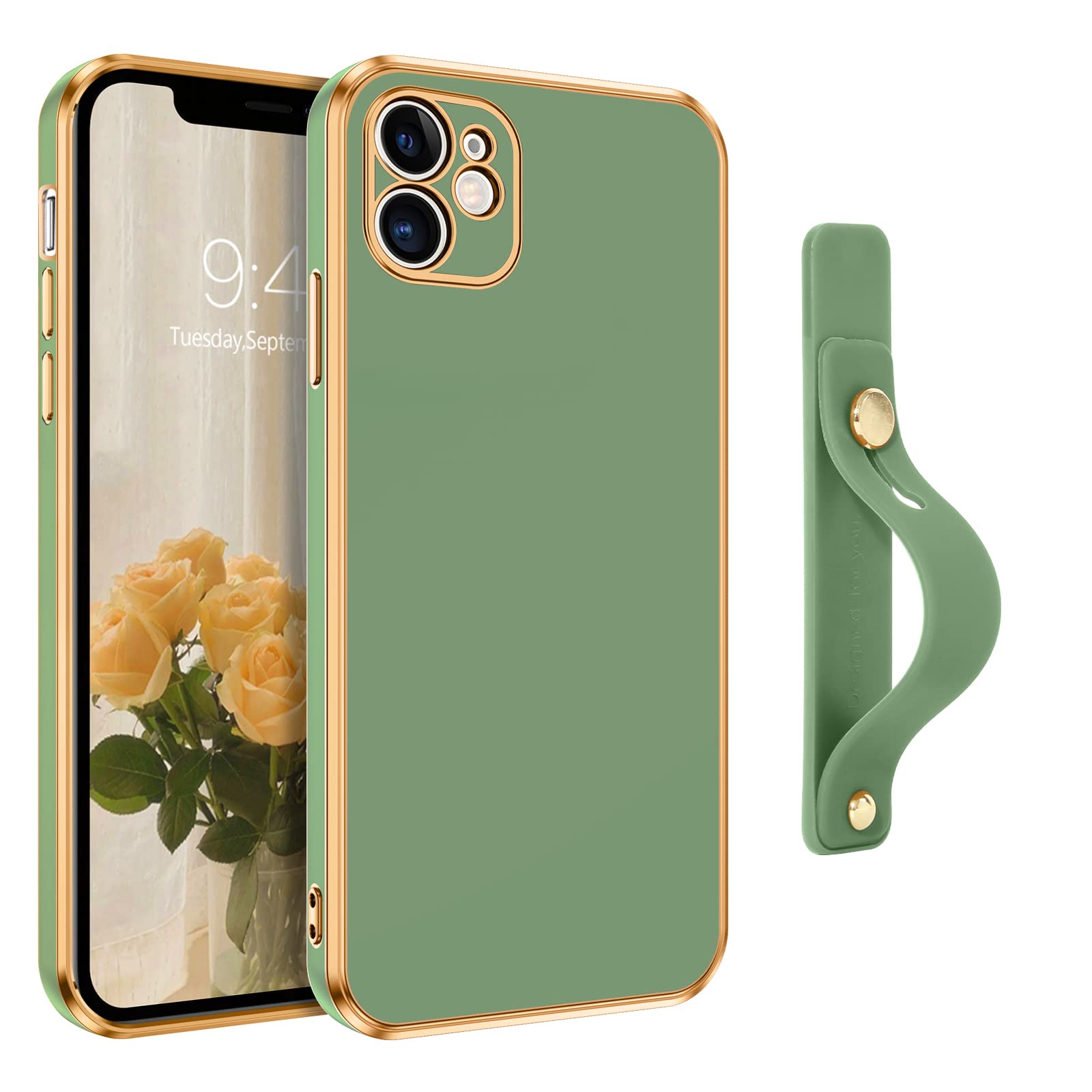 VENINGO iPhone 11 Case, Phone Case for iPhone 11,Slim Fit Soft TPU with Adjustable Wristband Kickstand Scratch Resistant Shockproof Protective Cover for Apple iPhone 11 6.1 Inch 2019,Matcha Green