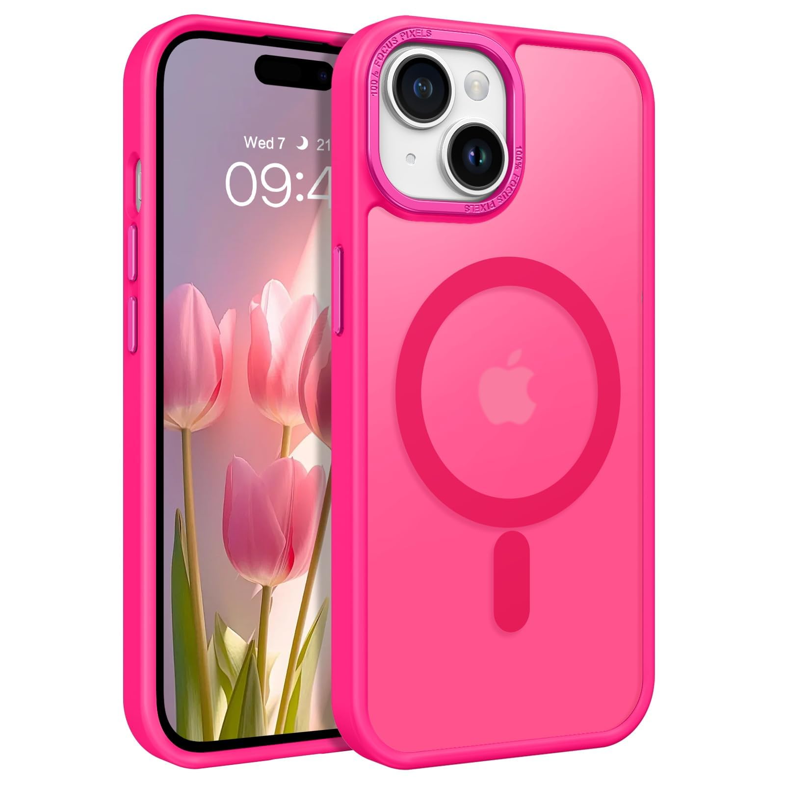 BENTOBEN for iPhone 15 Case, Translucent Matte Magnetic Cover, Shockproof Women's Protective Cute Case for iPhone 15 6.1", "Hot Pink