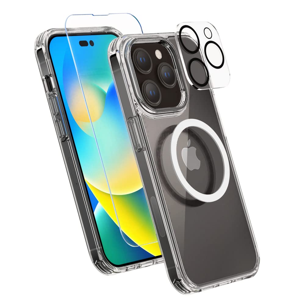 XClear [6 in 1 Defender Compatible with iPhone 14 Pro Case (Clear), with 3 Pack Tempered Glass Screen Protector + 2 Pack Camera Lens Protector Premium Grade Protection Cover Slim Thin Fit