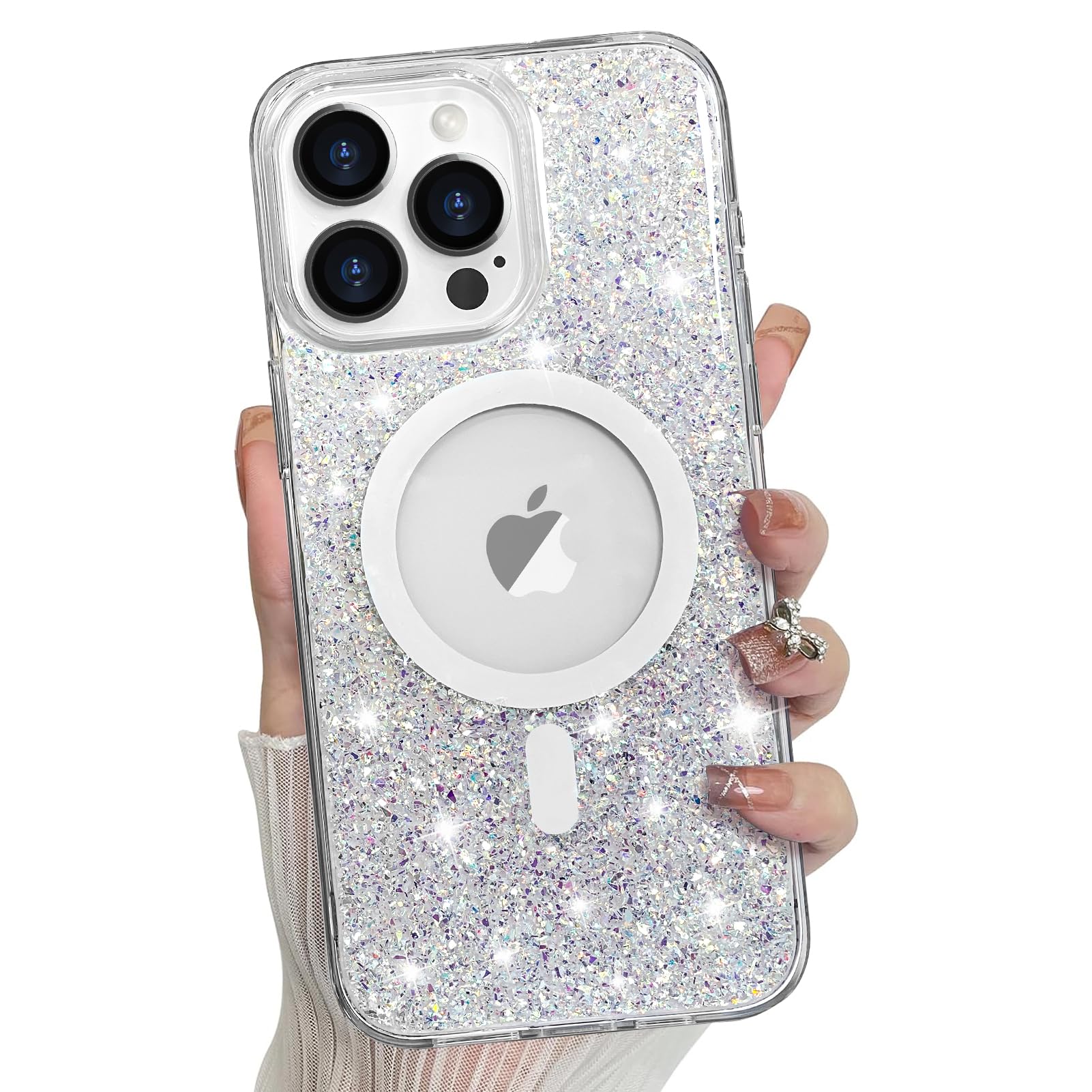 Bonoma for Max Case, Sparkly Glitter Bling Back, Magnetic Support for MagSafe Shockproof Case, Crystal and Clear High-Duty Protection for Max Case -Glitter Crystal