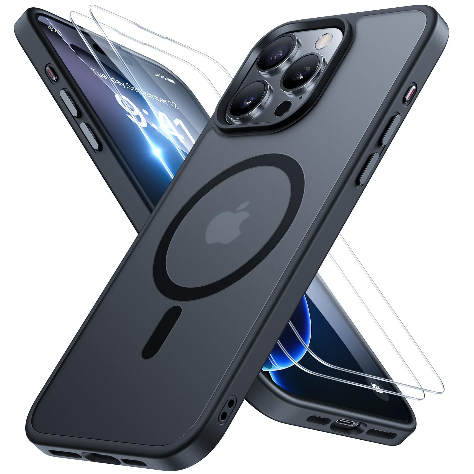 Miracase Magnetic for iPhone 16 Pro Case for Magsafe [with 2 Protective Glass] Military Protection Shockproof Scratch-Resistant Anti-Fingerprint Velvet Feel Thin Mobile Phone Case for iPhone 16 Pro